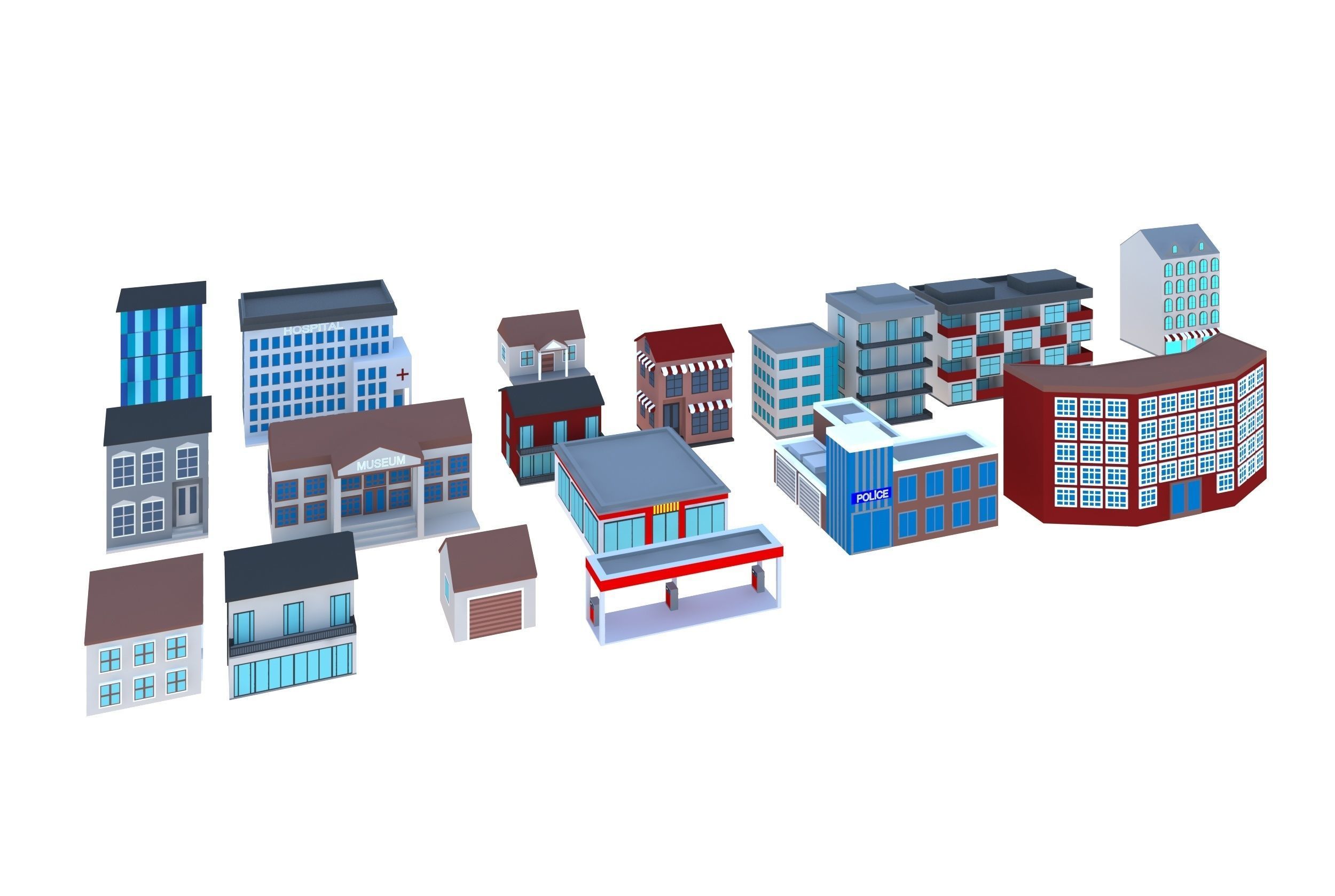 simple buildings 3D model_1