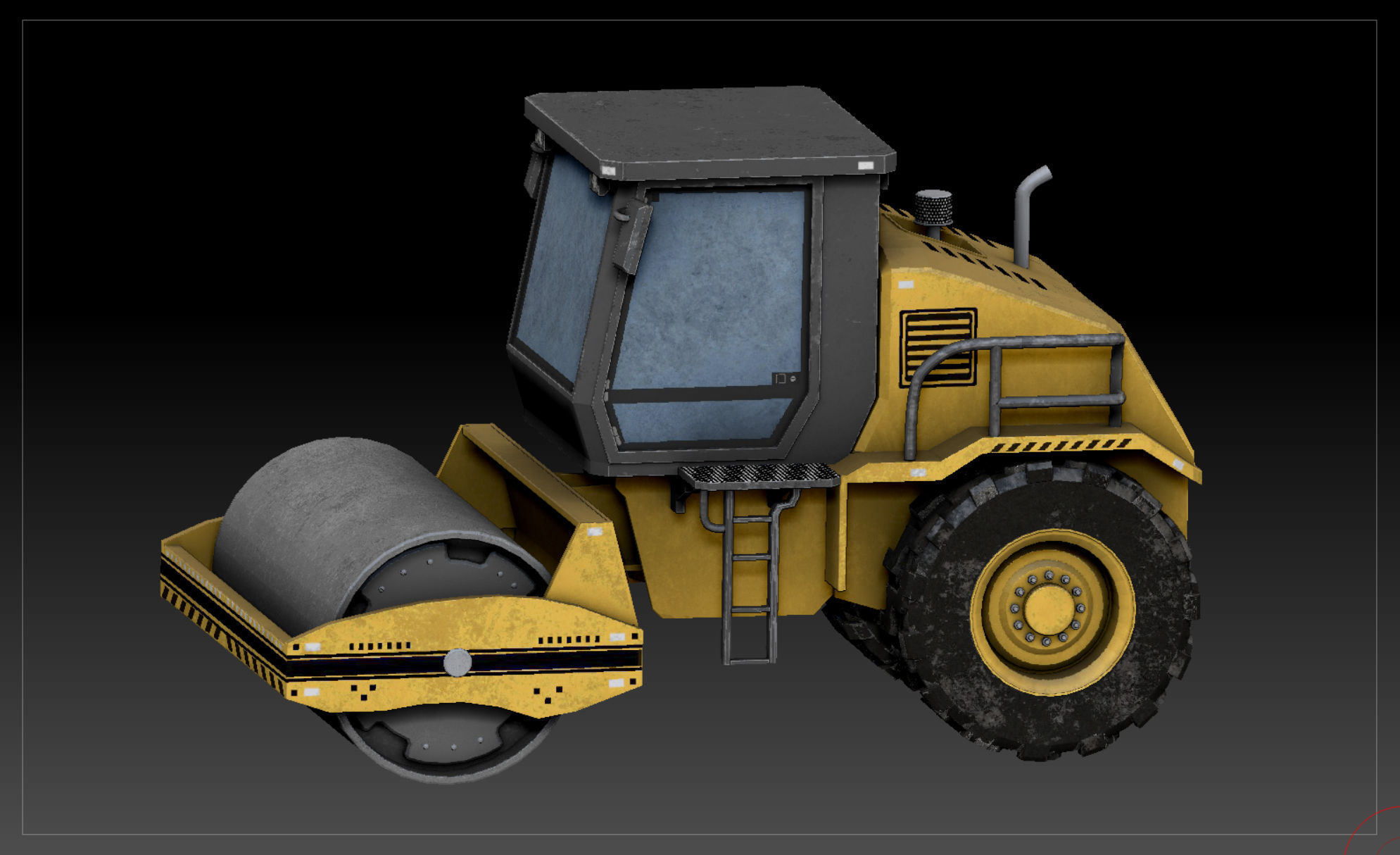 Road roller Low-poly 3D model_4