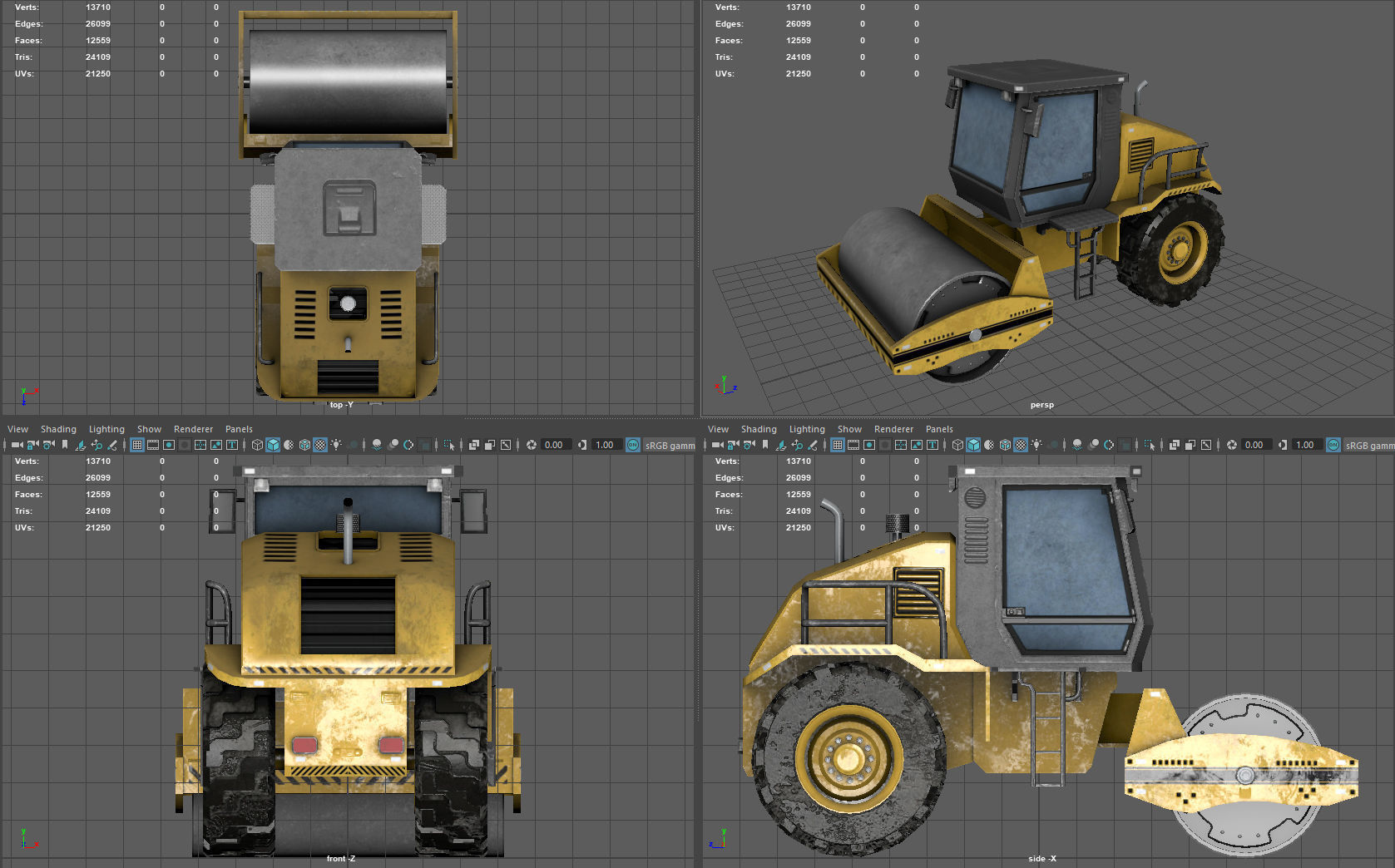 Road roller Low-poly 3D model_8