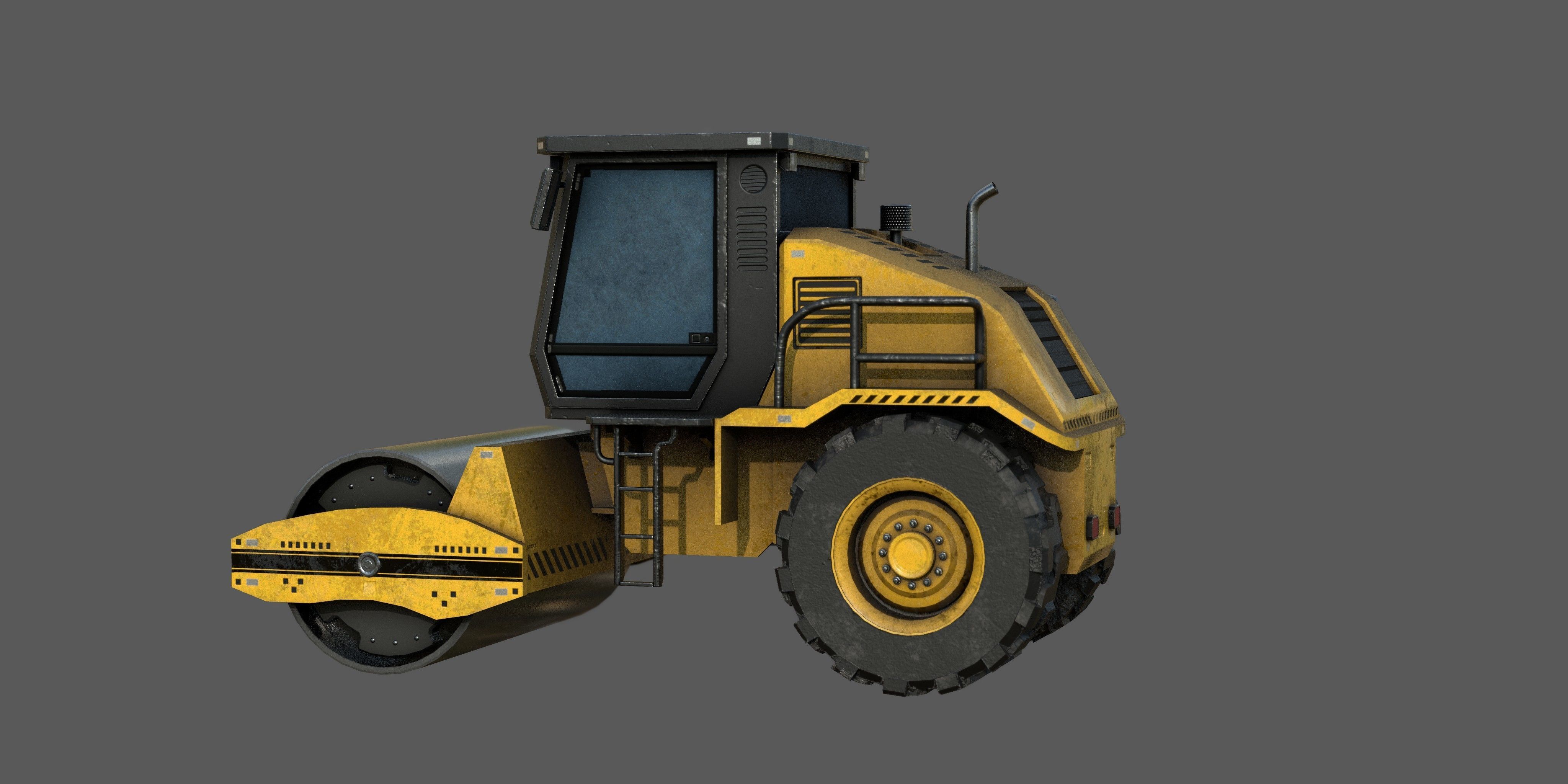 Road roller Low-poly 3D model_3