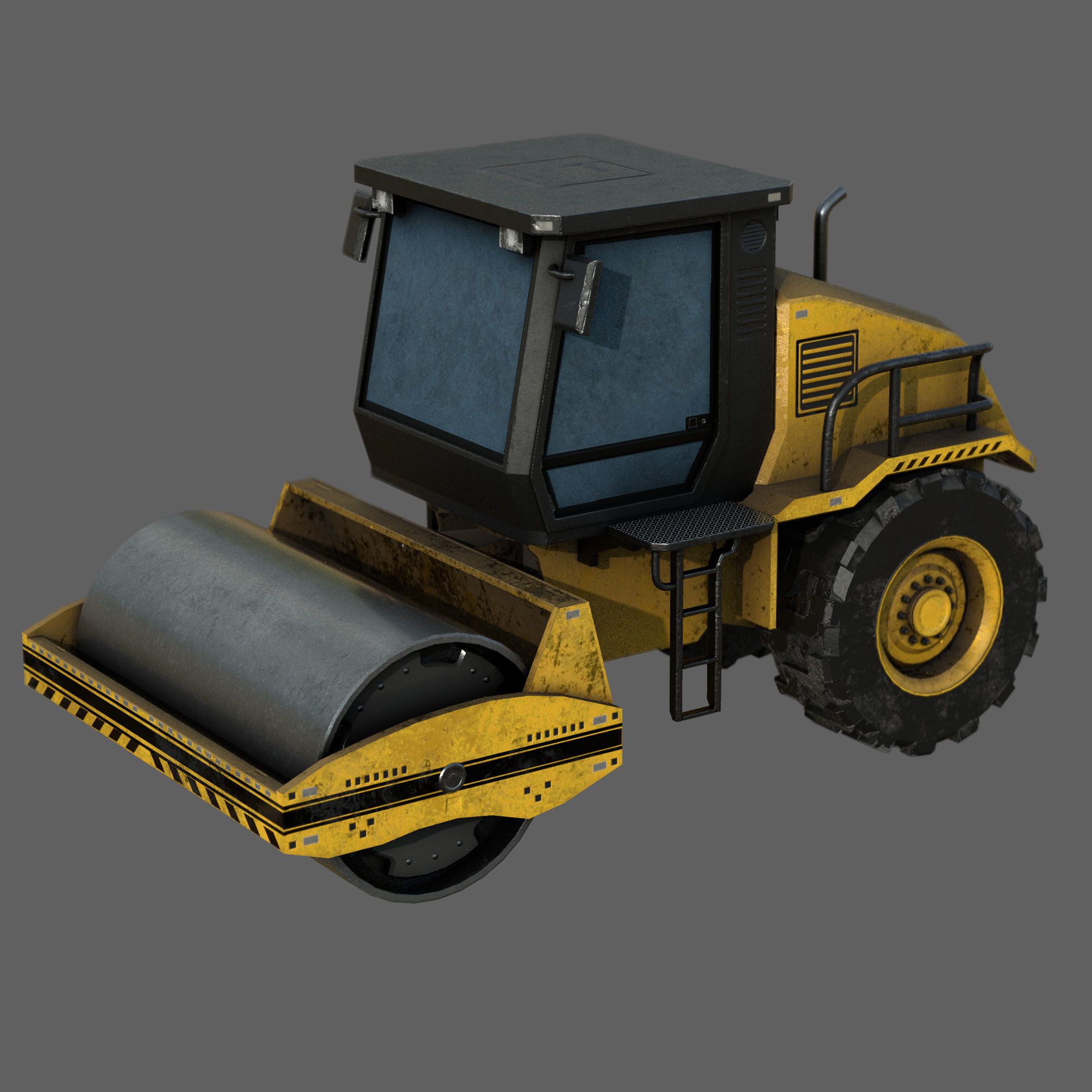 Road roller Low-poly 3D model_2
