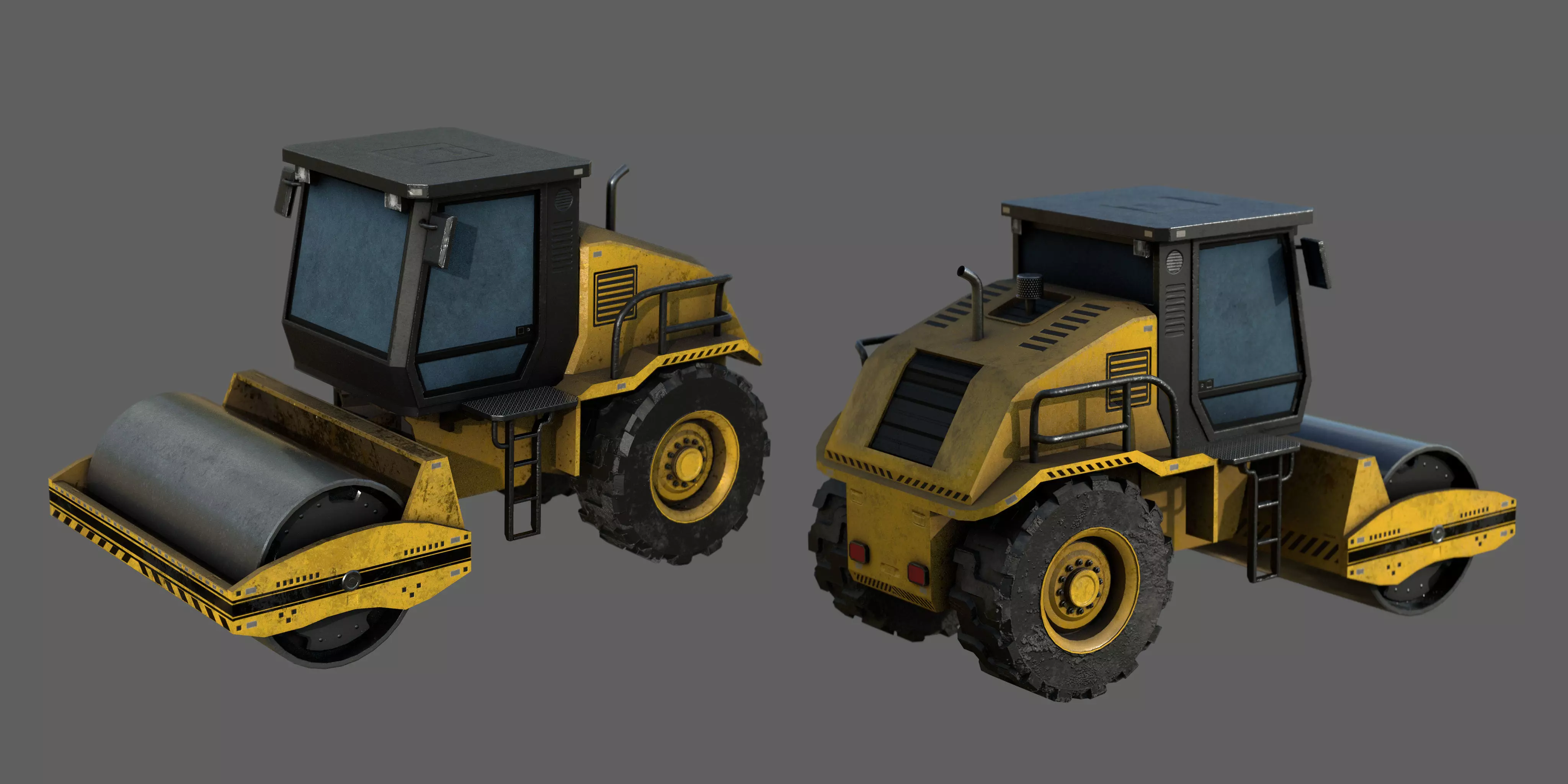 Road roller Low-poly 3D model_0
