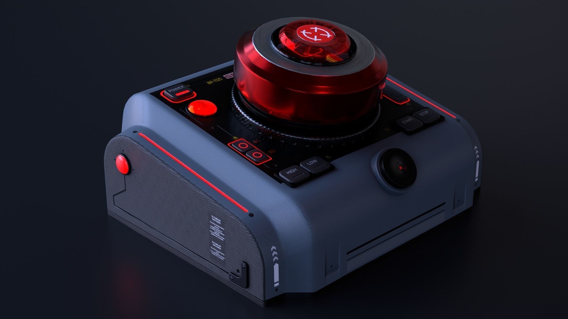 Sci-Fi Red Button V2 Low-poly 3D model_7