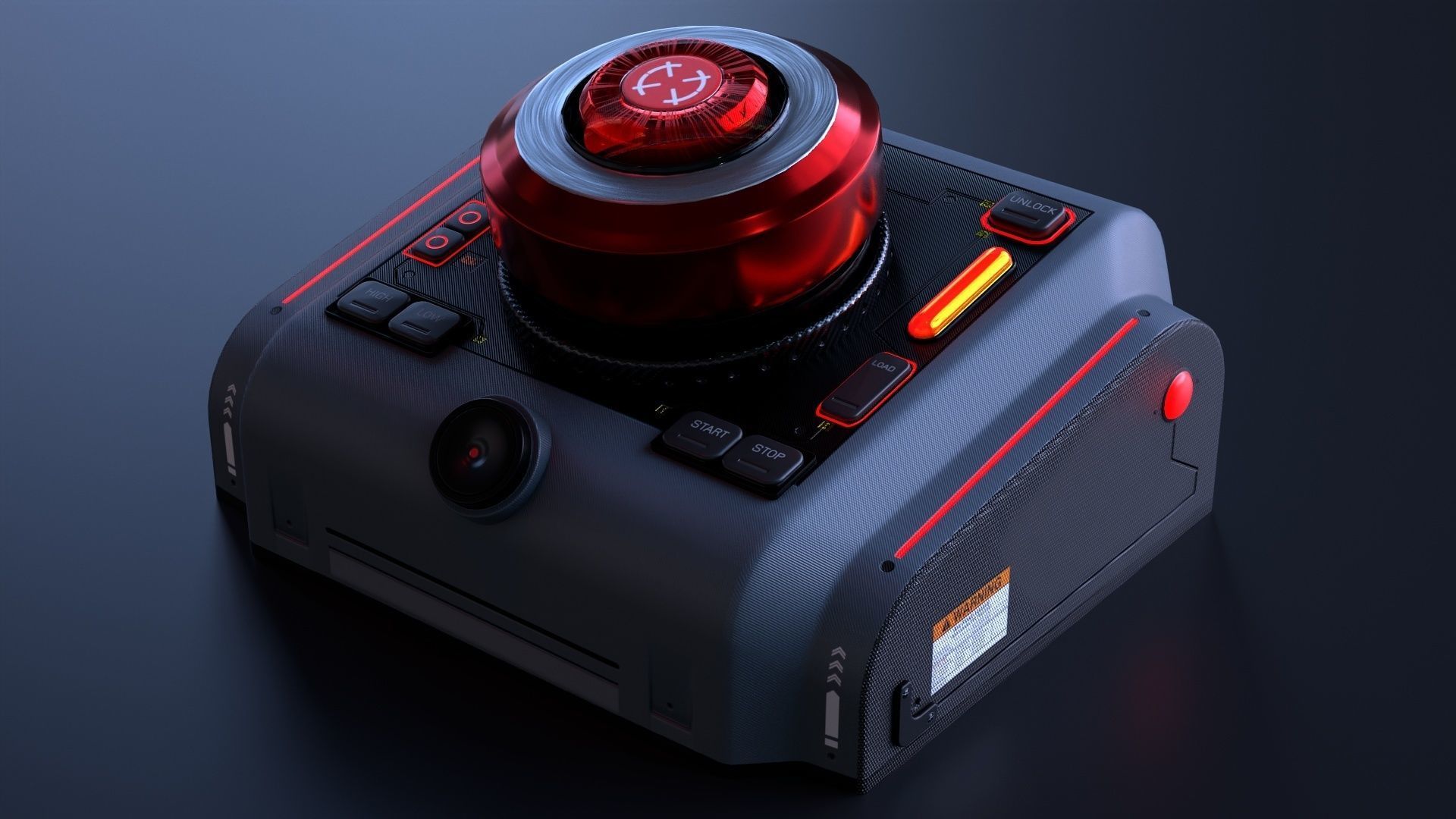 Sci-Fi Red Button V2 Low-poly 3D model_8