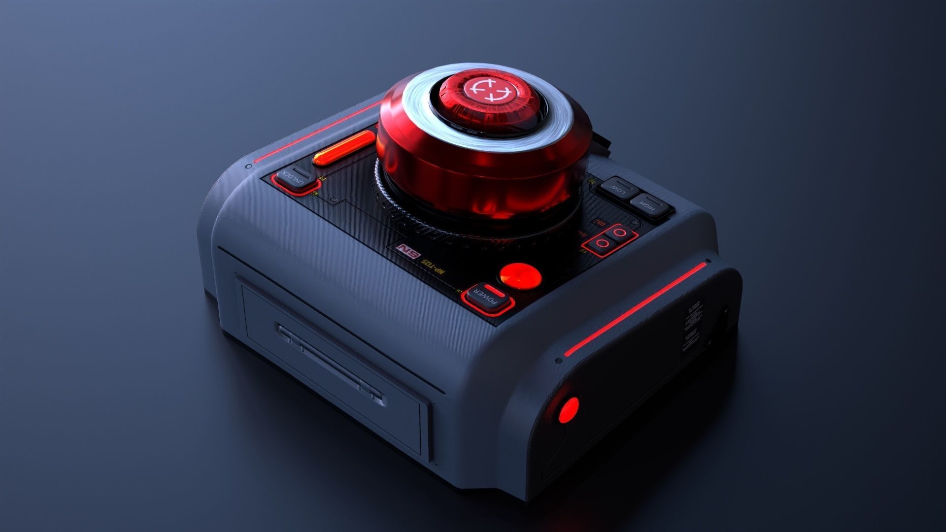 Sci-Fi Red Button V2 Low-poly 3D model_5