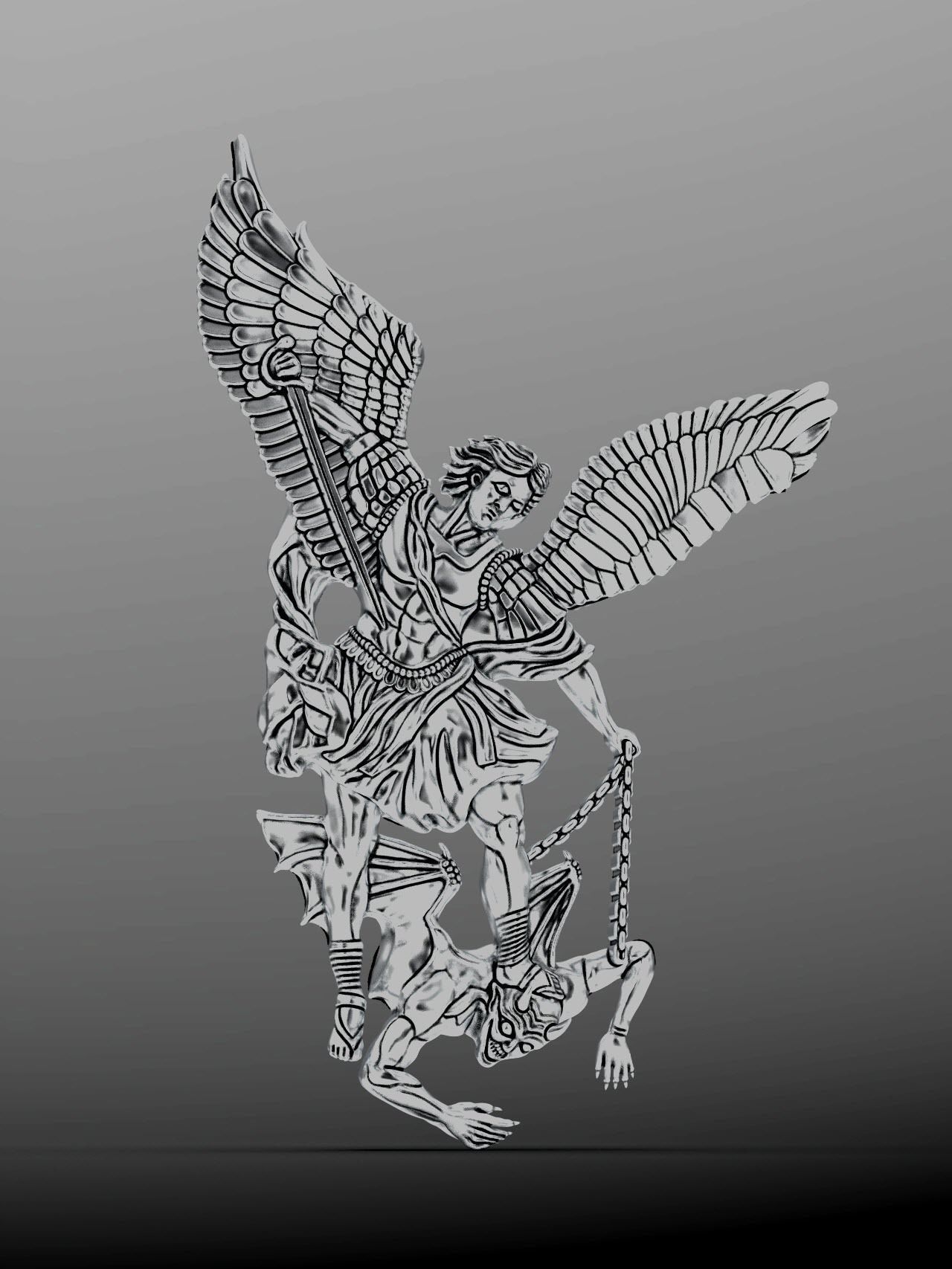 Archangel saint Michael Bas-Relief 3D print model_7