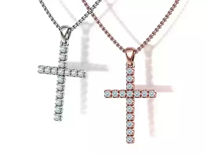 Diamond Cross Necklace 24mm height 2mm stones setting HALF CT TW 3D print model