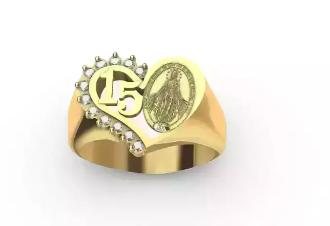 Anillo De Quiceanera  con medalla virgen de la milagrosa 3D print model