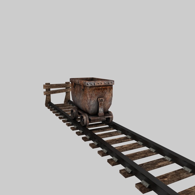 Low poly mine train in Low-poly 3D model_5