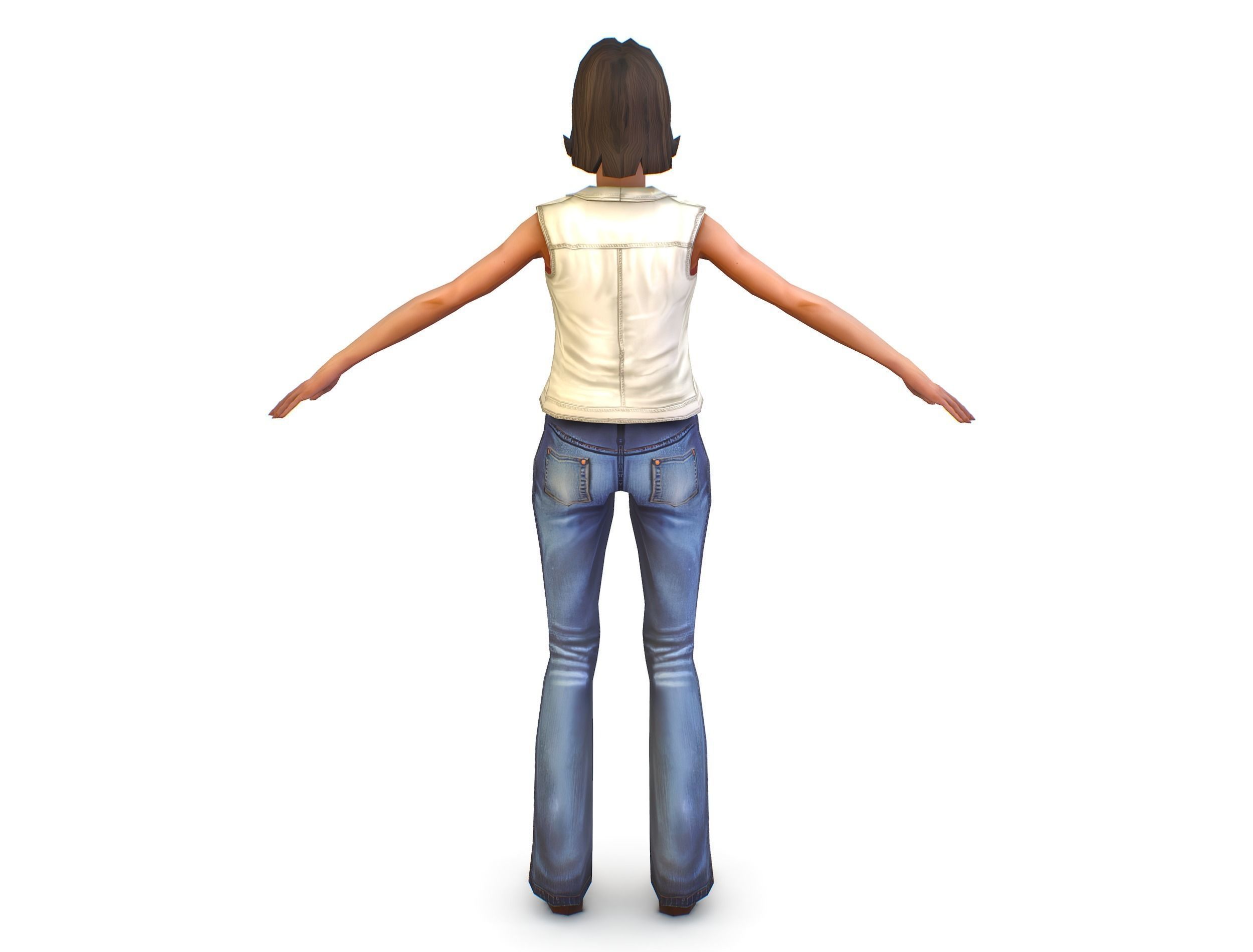 A young girl in In jeans and a vest Low-poly 3D model_5