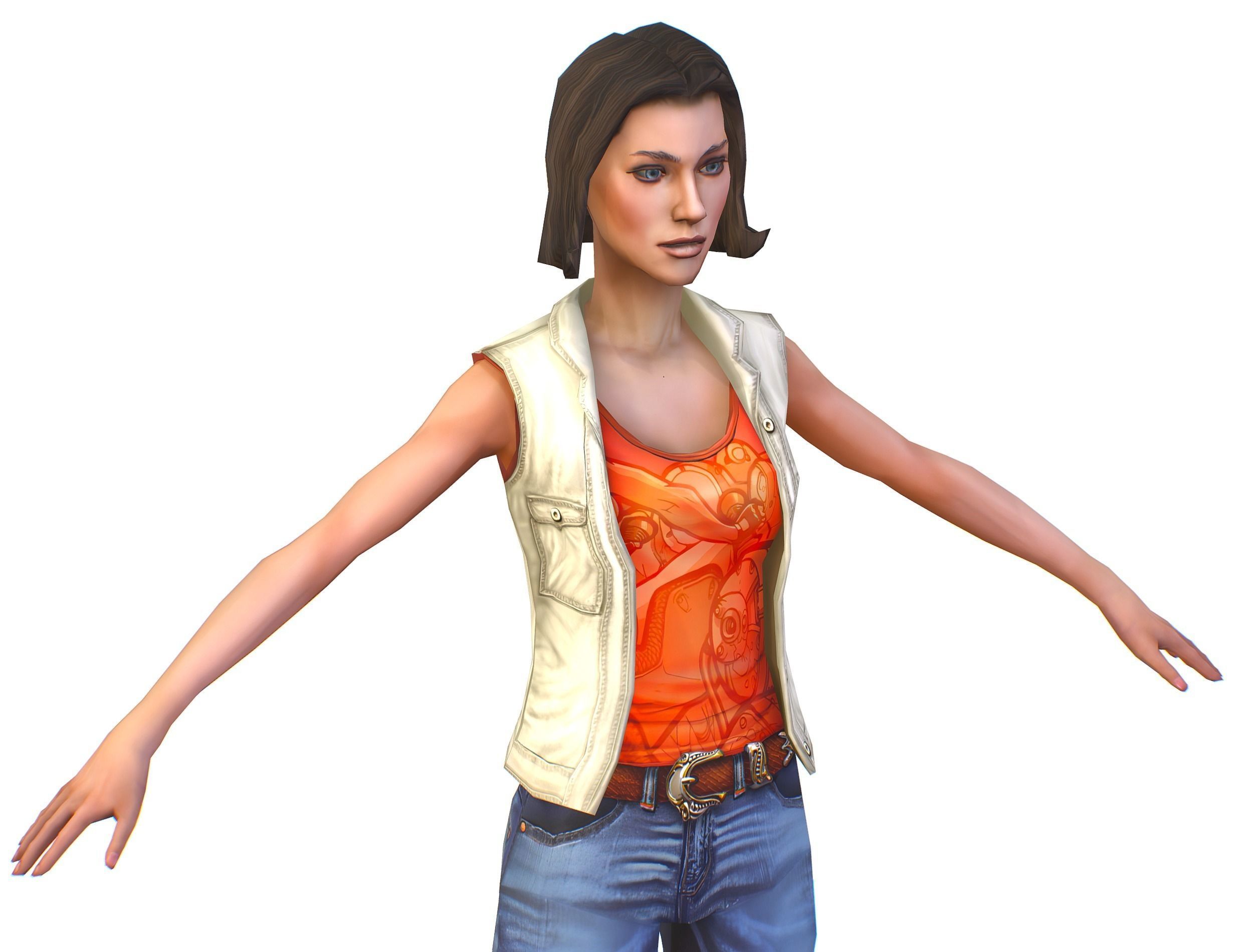 A young girl in In jeans and a vest Low-poly 3D model_12