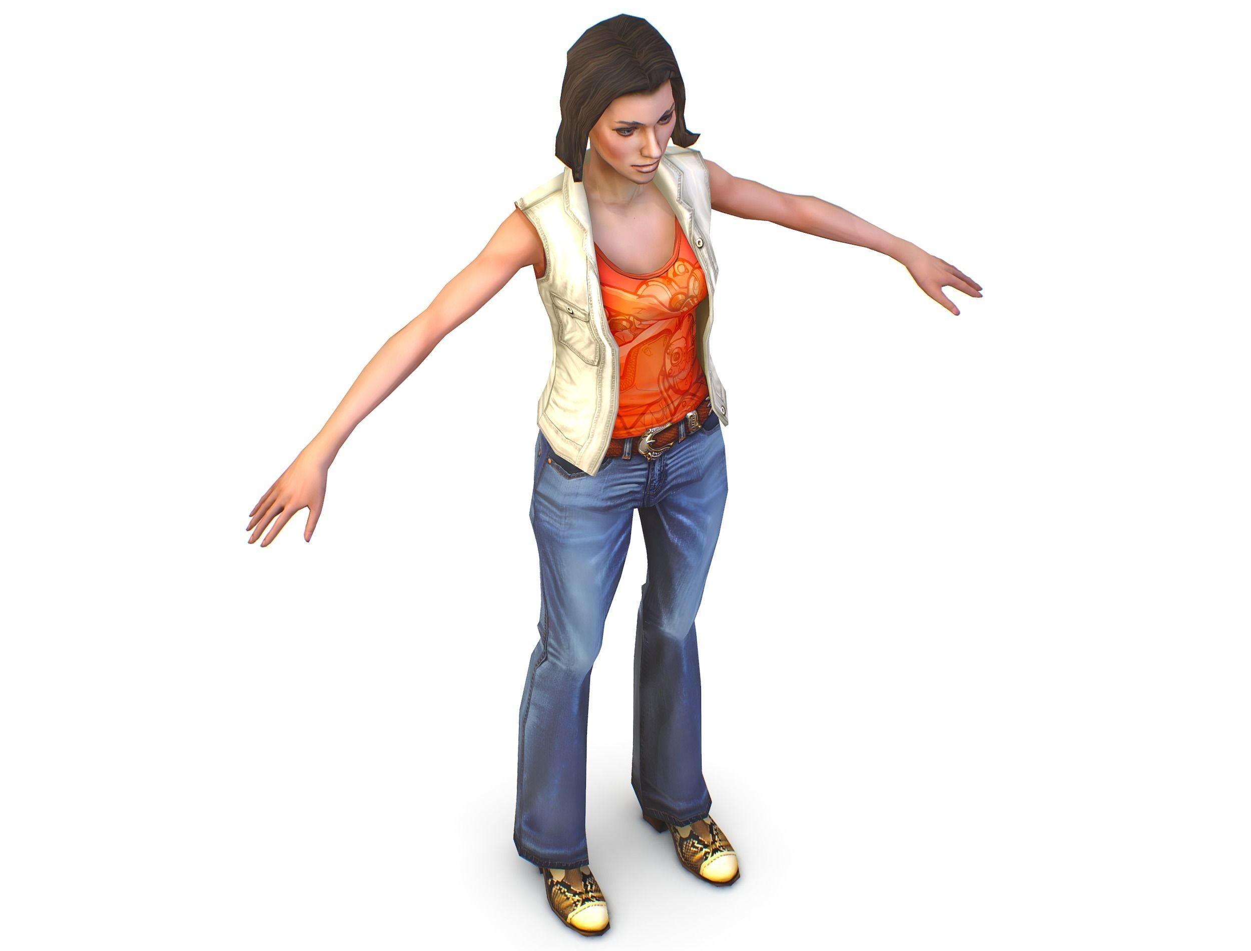 A young girl in In jeans and a vest Low-poly 3D model_8