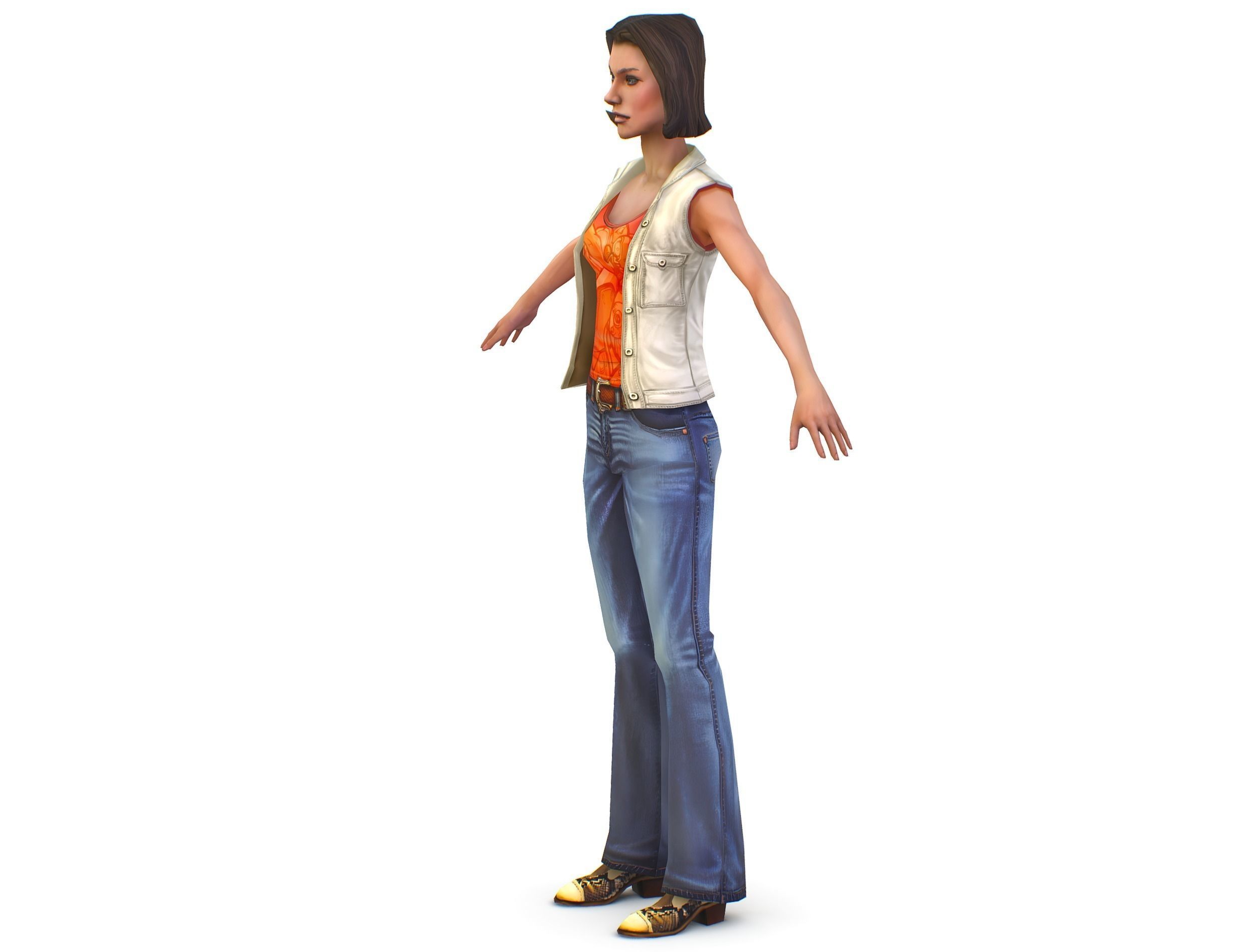 A young girl in In jeans and a vest Low-poly 3D model_2