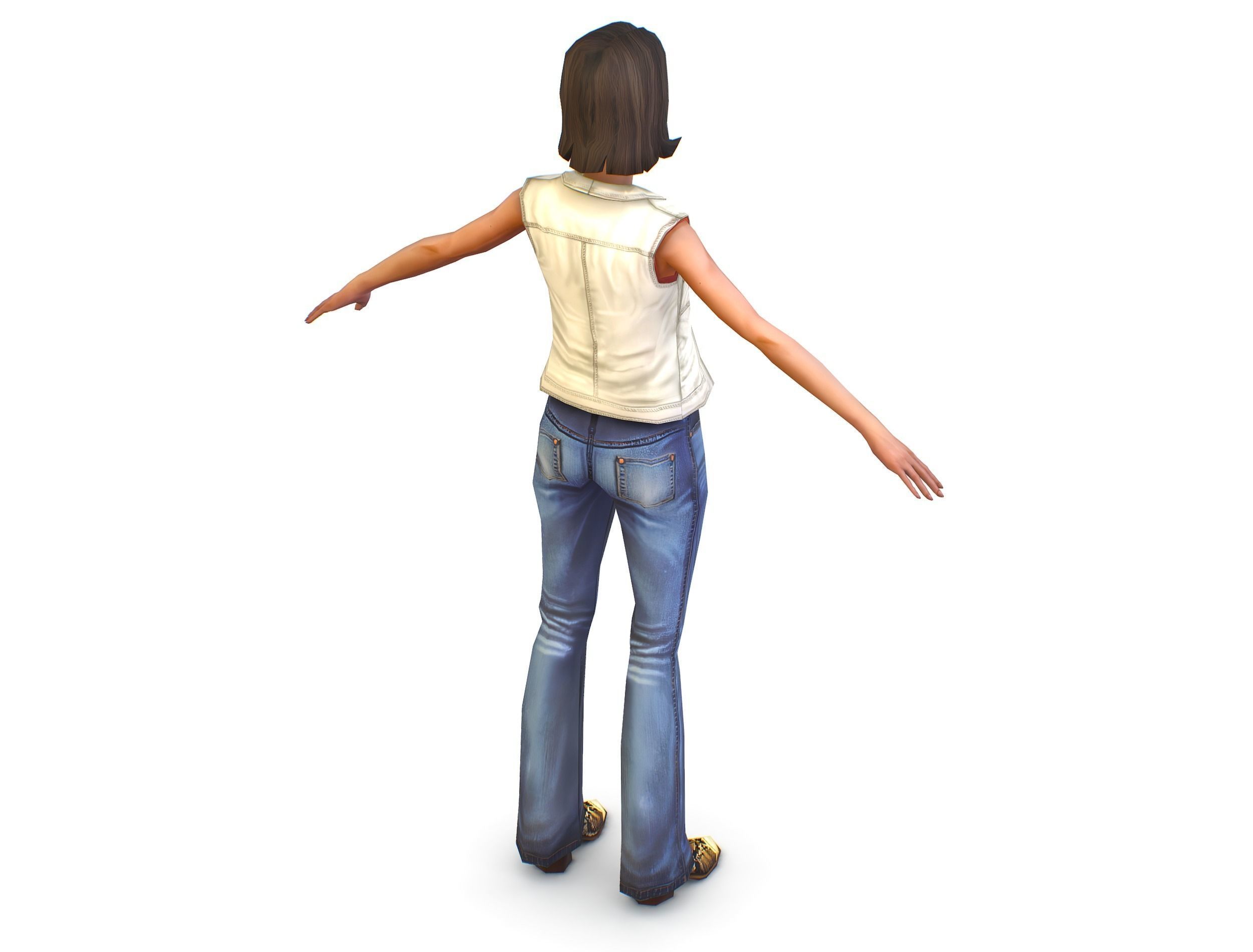 A young girl in In jeans and a vest Low-poly 3D model_6