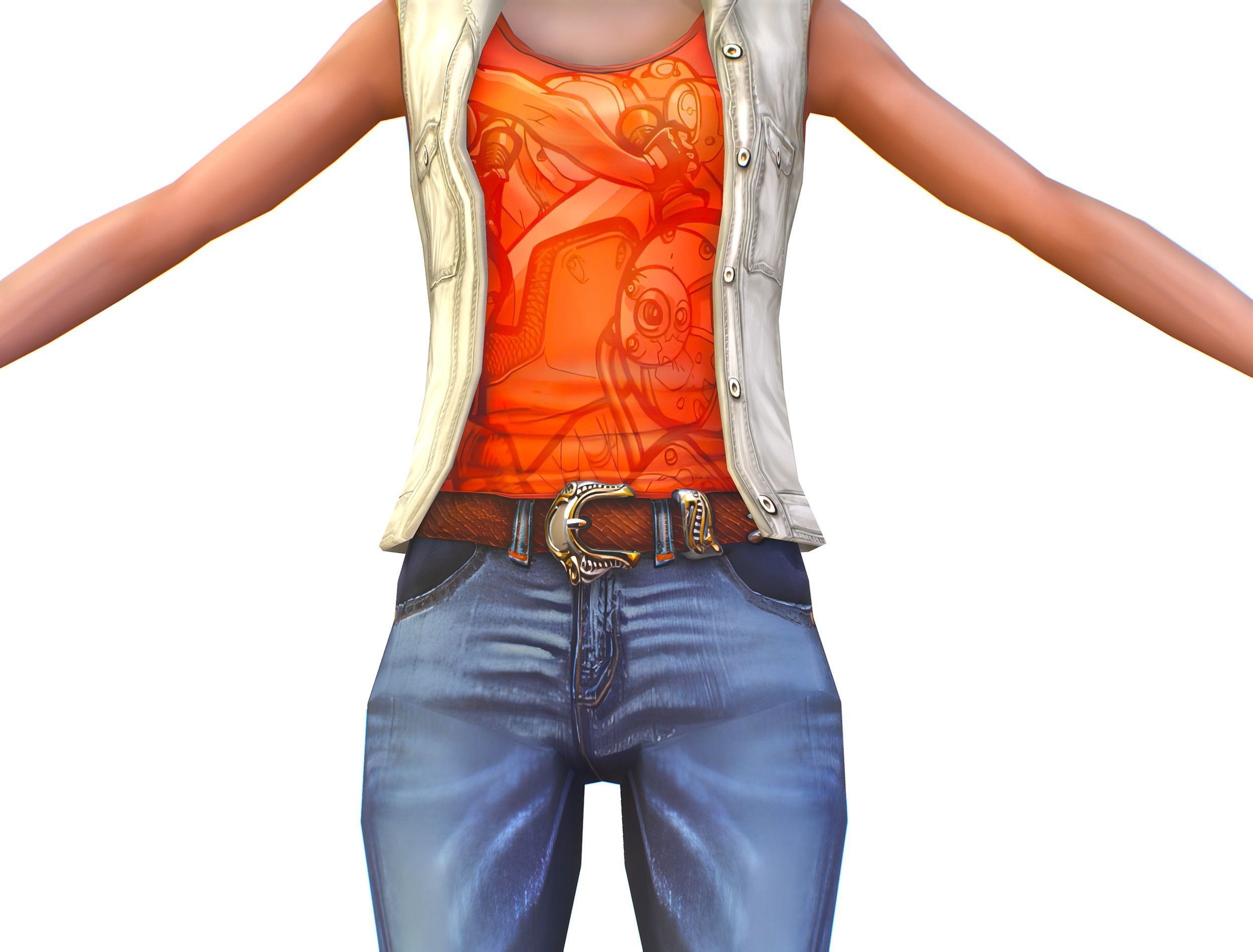 A young girl in In jeans and a vest Low-poly 3D model_13