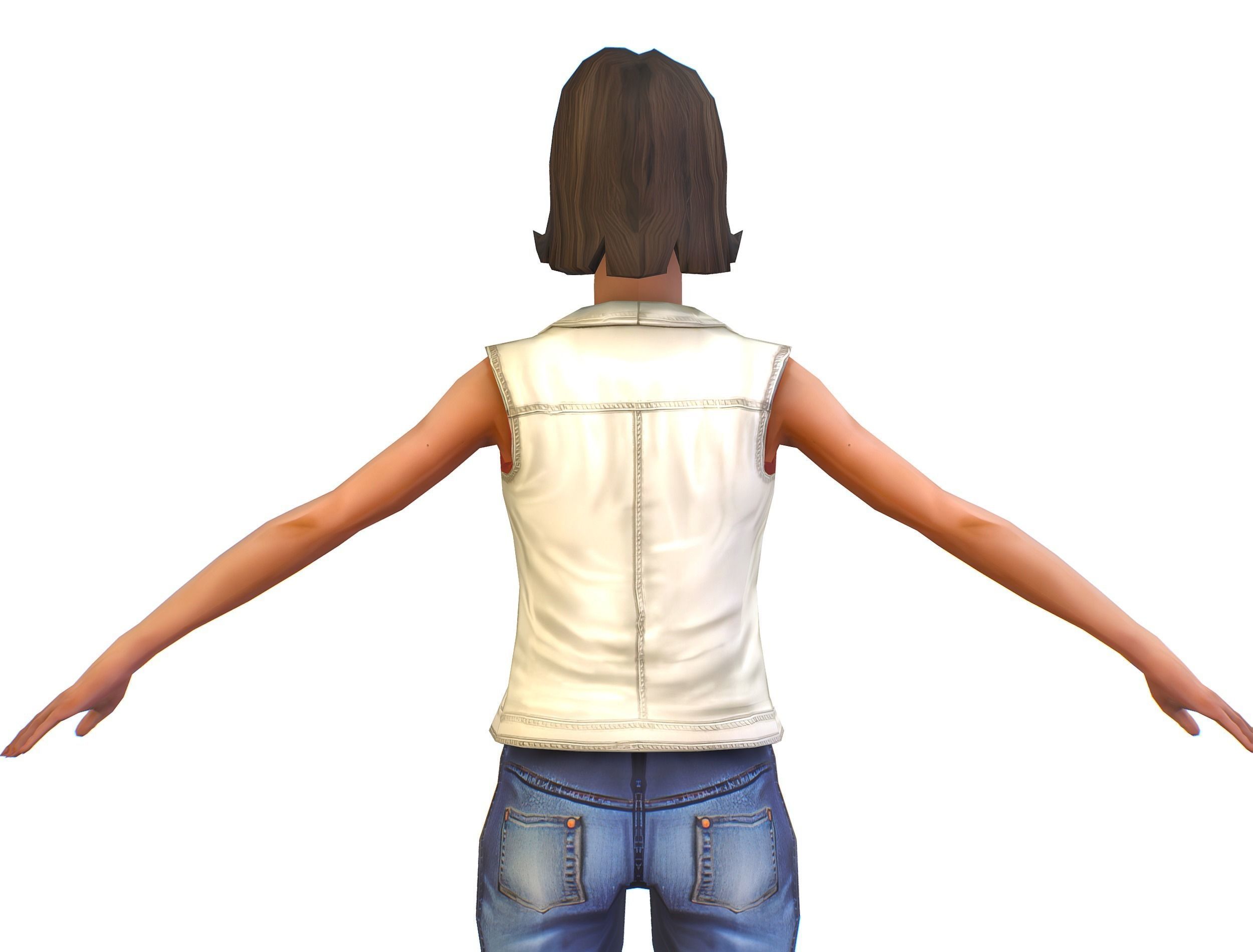 A young girl in In jeans and a vest Low-poly 3D model_17