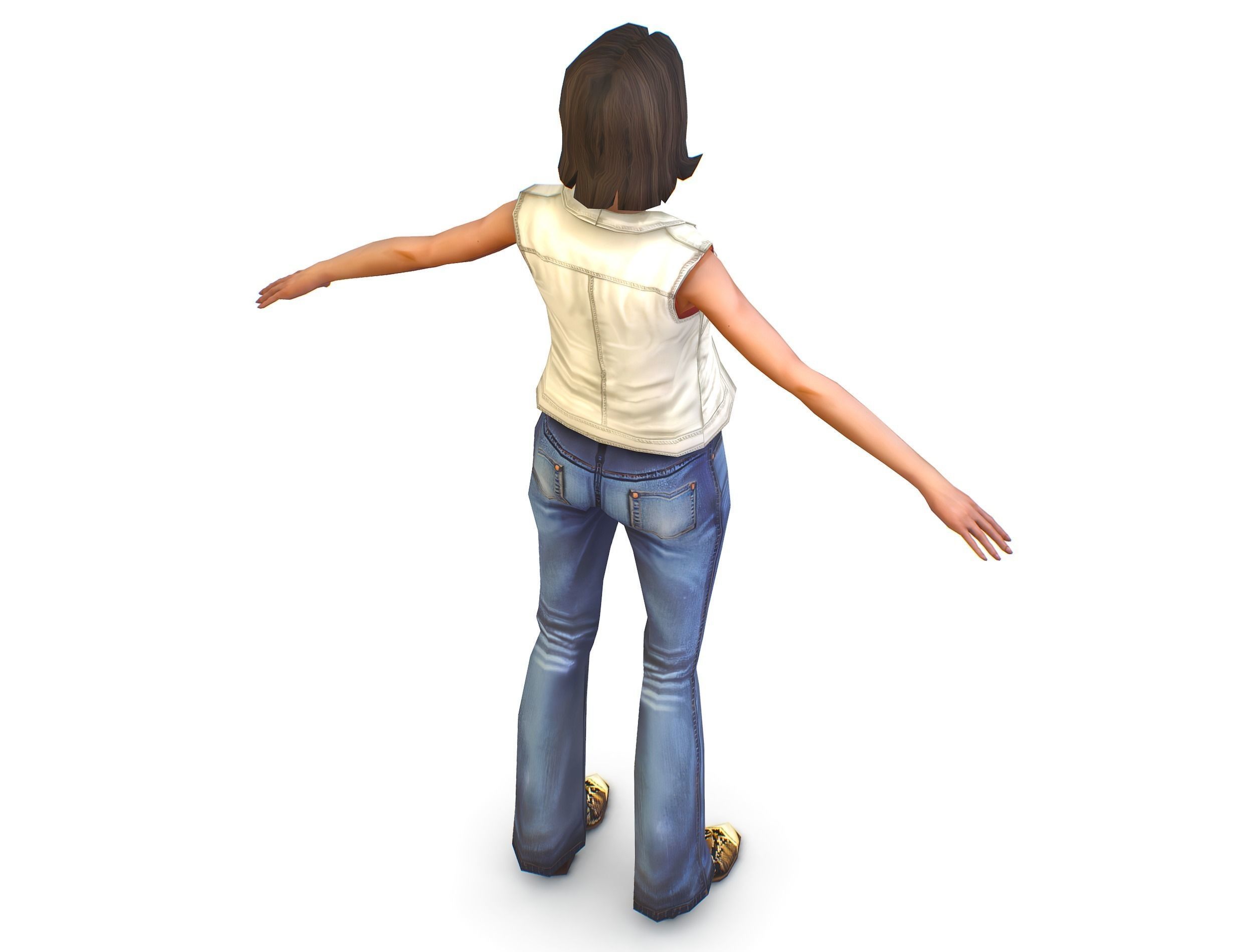 A young girl in In jeans and a vest Low-poly 3D model_14