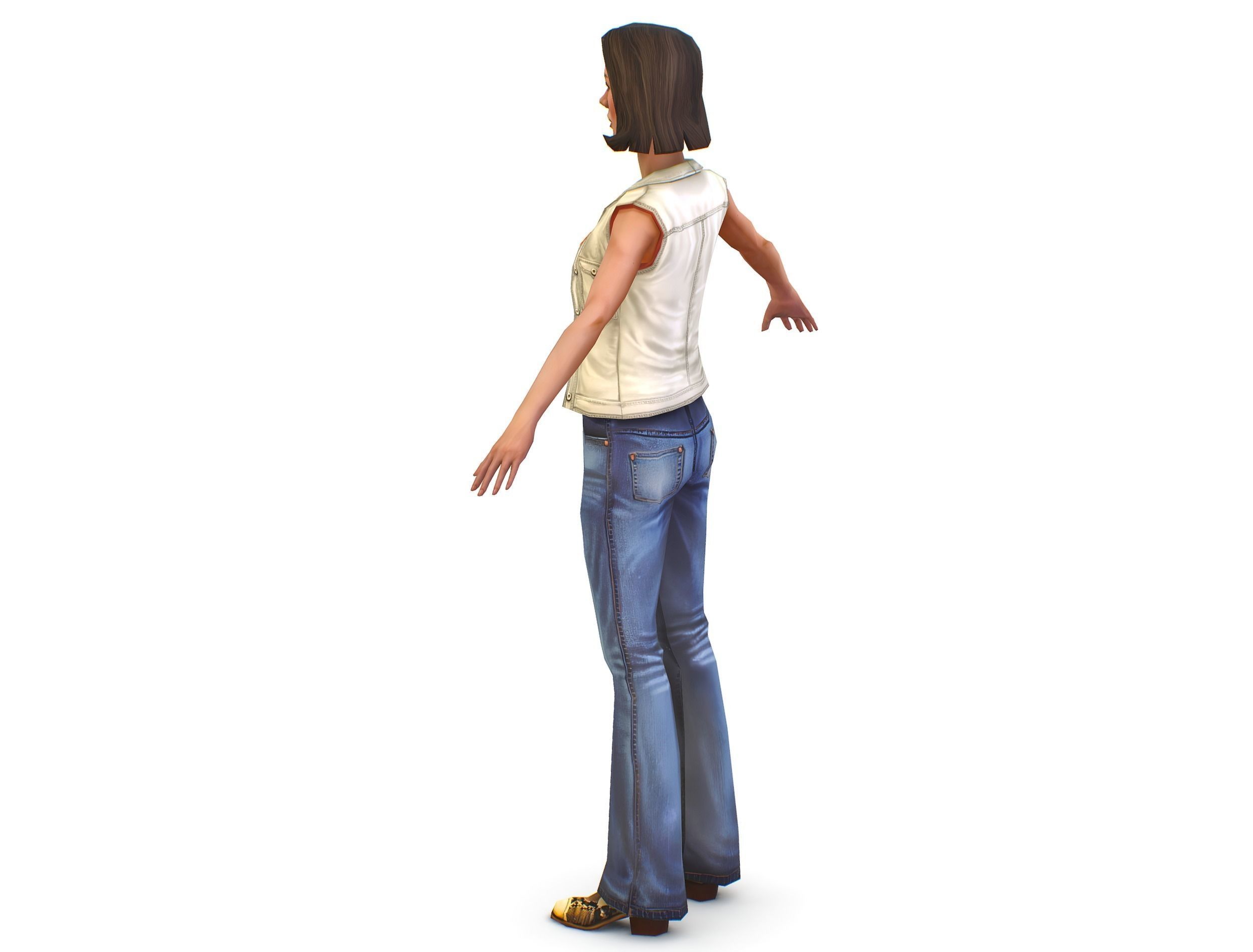 A young girl in In jeans and a vest Low-poly 3D model_3