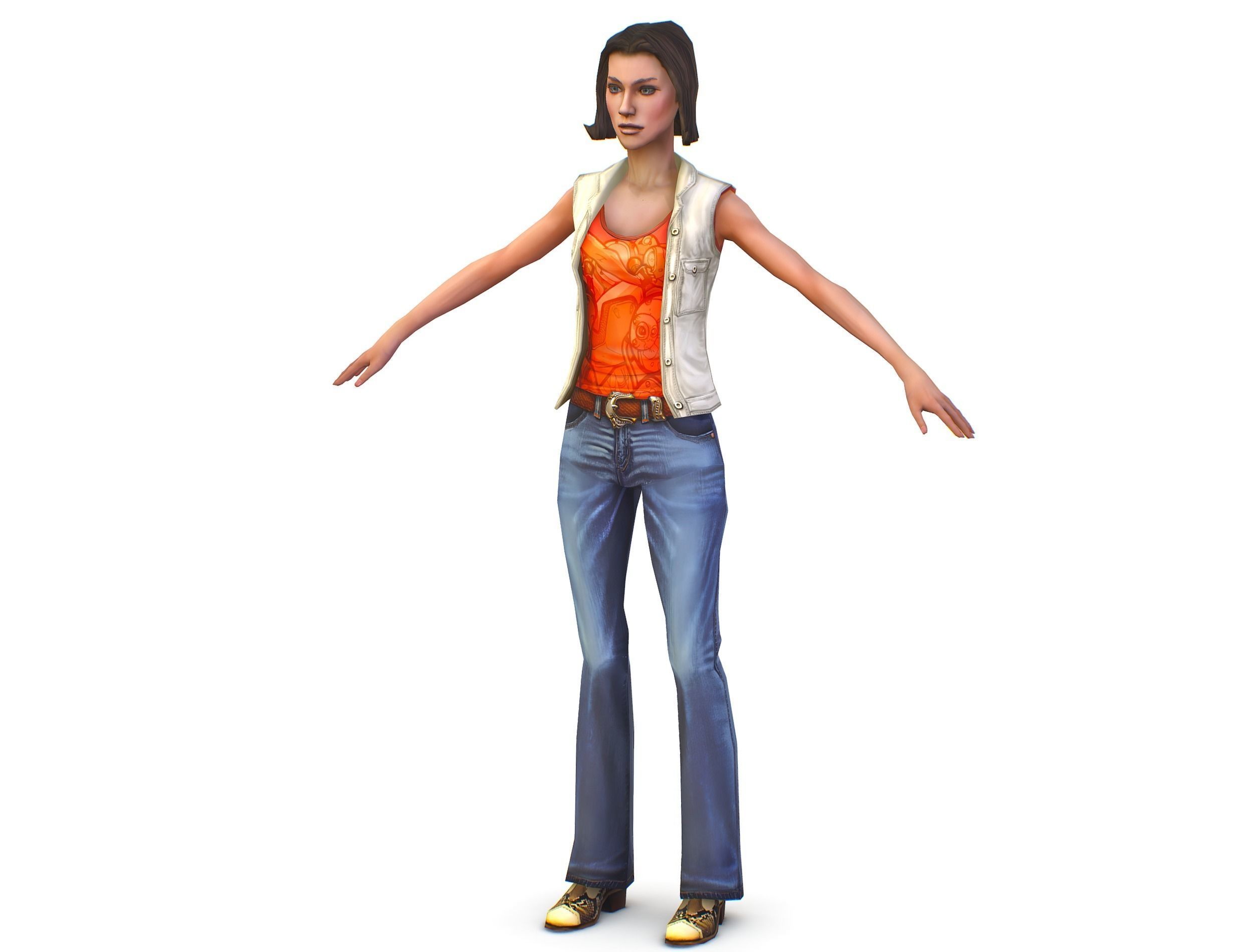 A young girl in In jeans and a vest Low-poly 3D model_1