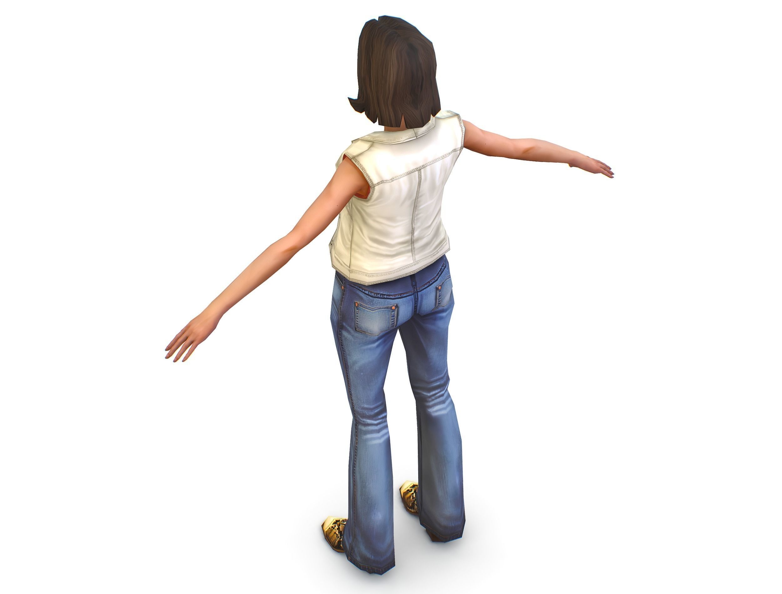 A young girl in In jeans and a vest Low-poly 3D model_11