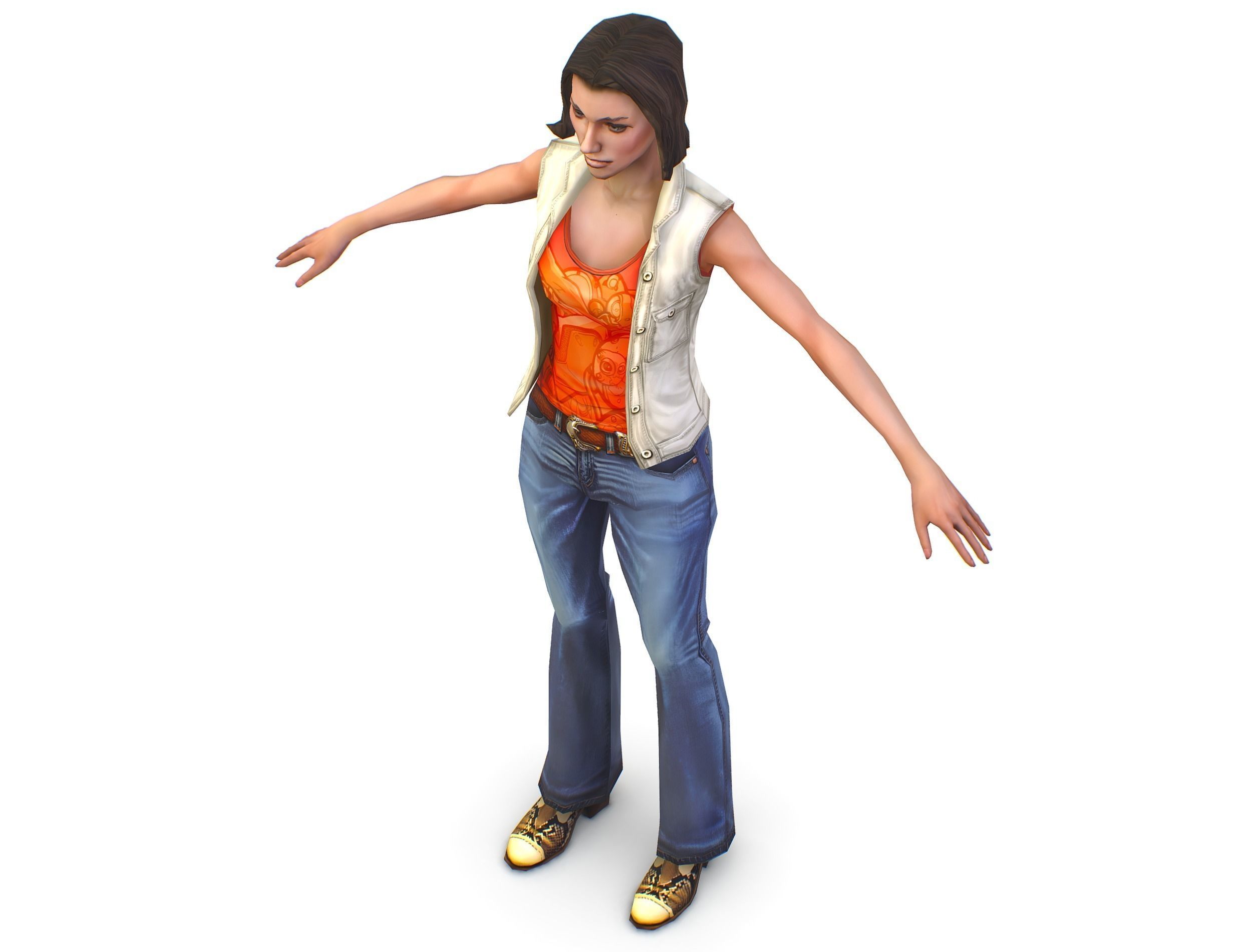 A young girl in In jeans and a vest Low-poly 3D model_10