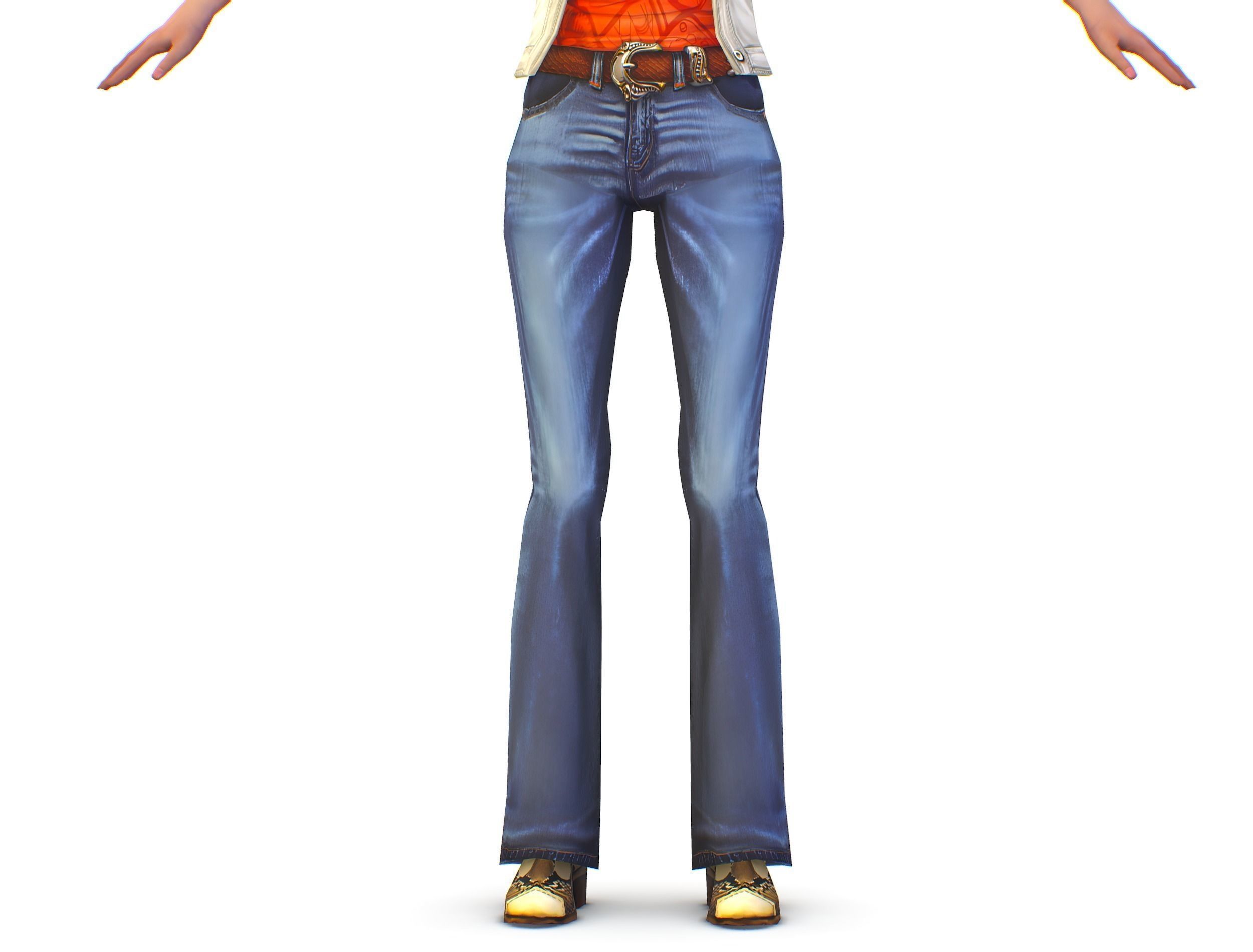 A young girl in In jeans and a vest Low-poly 3D model_15