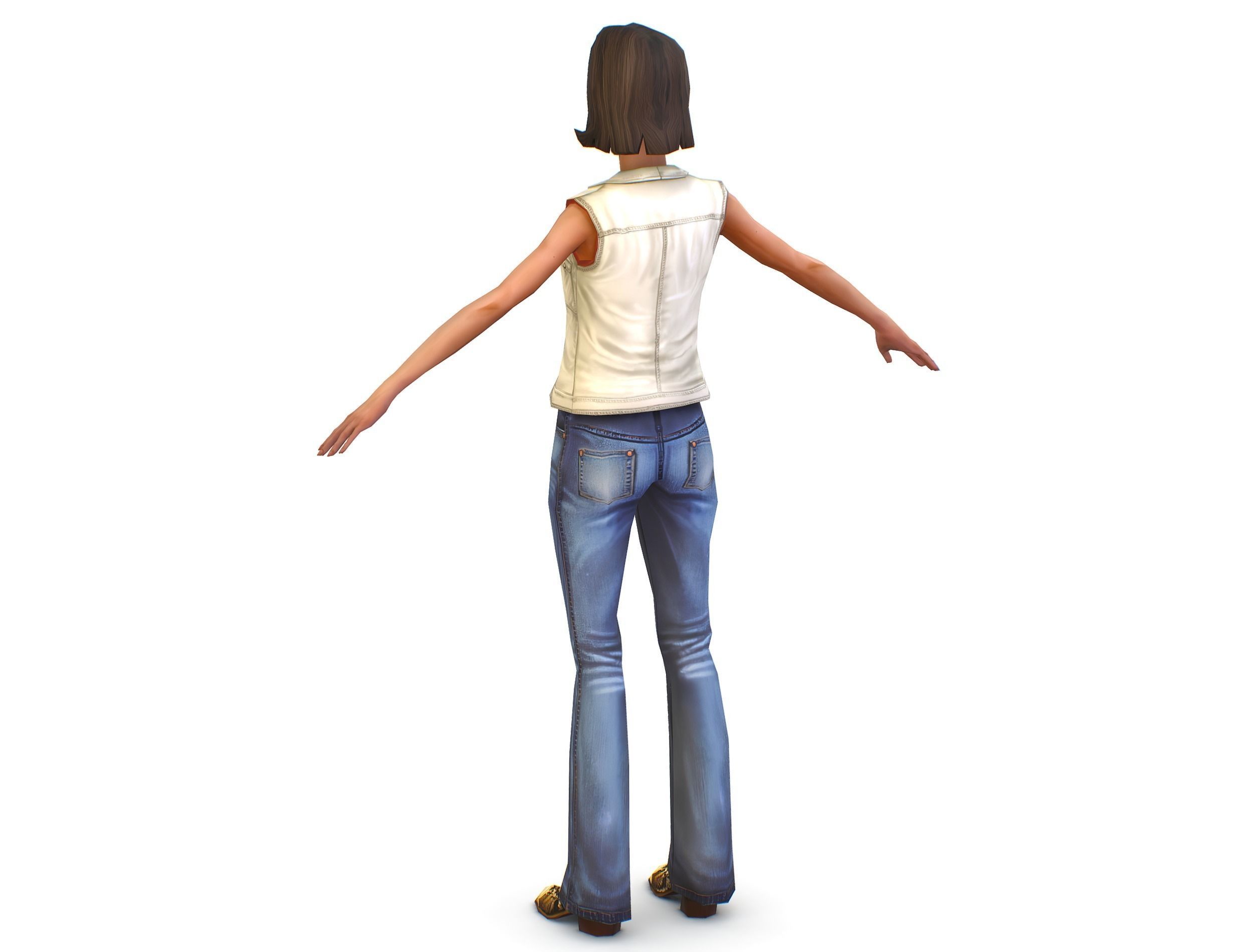 A young girl in In jeans and a vest Low-poly 3D model_4