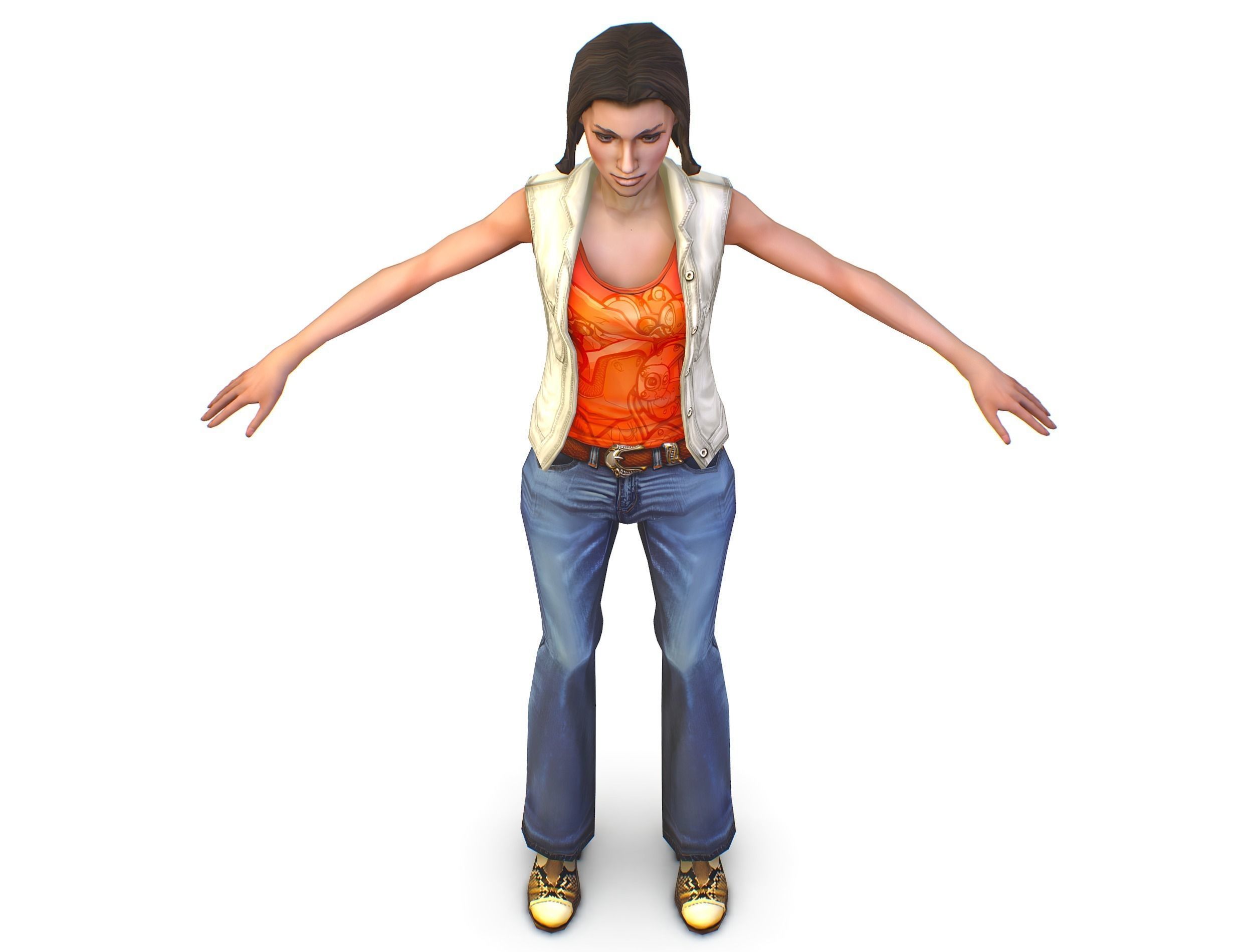 A young girl in In jeans and a vest Low-poly 3D model_9