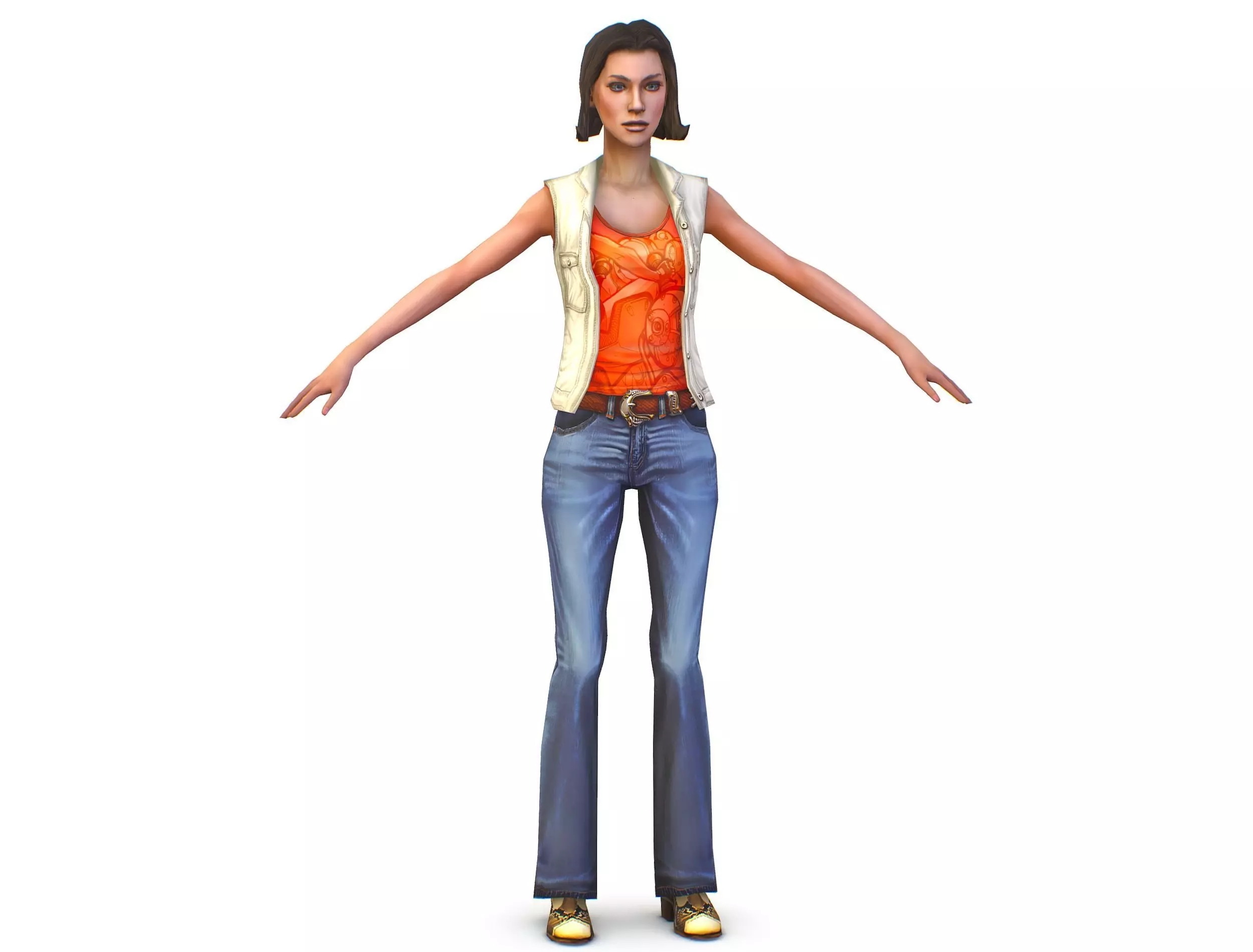A young girl in In jeans and a vest Low-poly 3D model_0