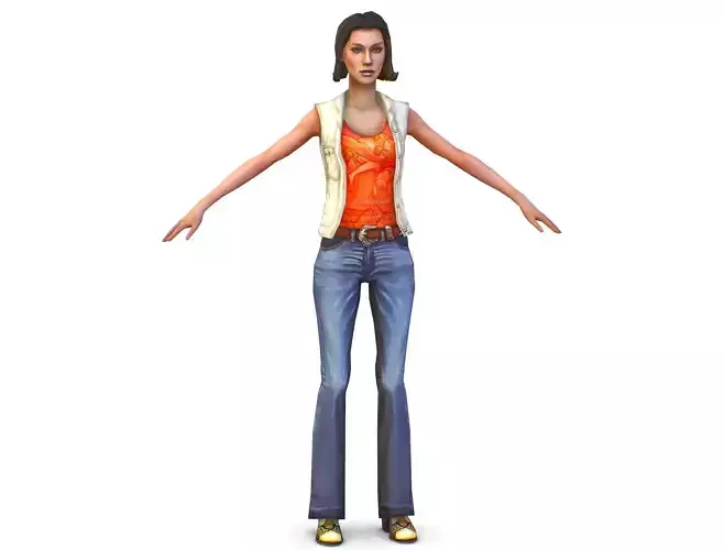 A young girl in In jeans and a vest Low-poly 3D model