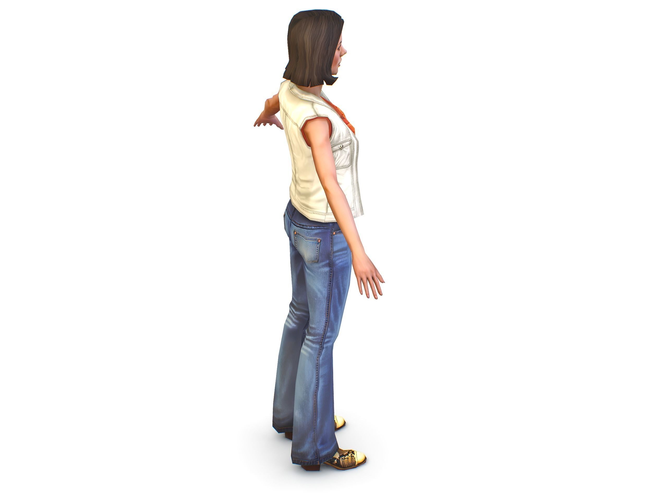 A young girl in In jeans and a vest Low-poly 3D model_7