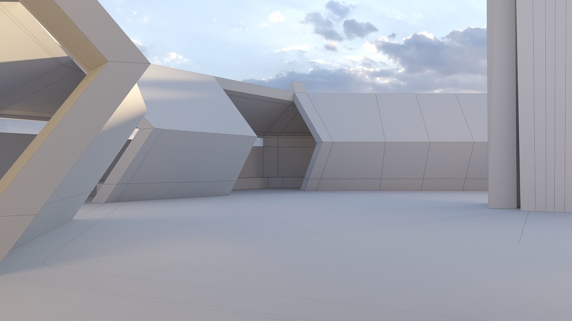 Modern Concrete Resting Area Low-poly 3D model_17