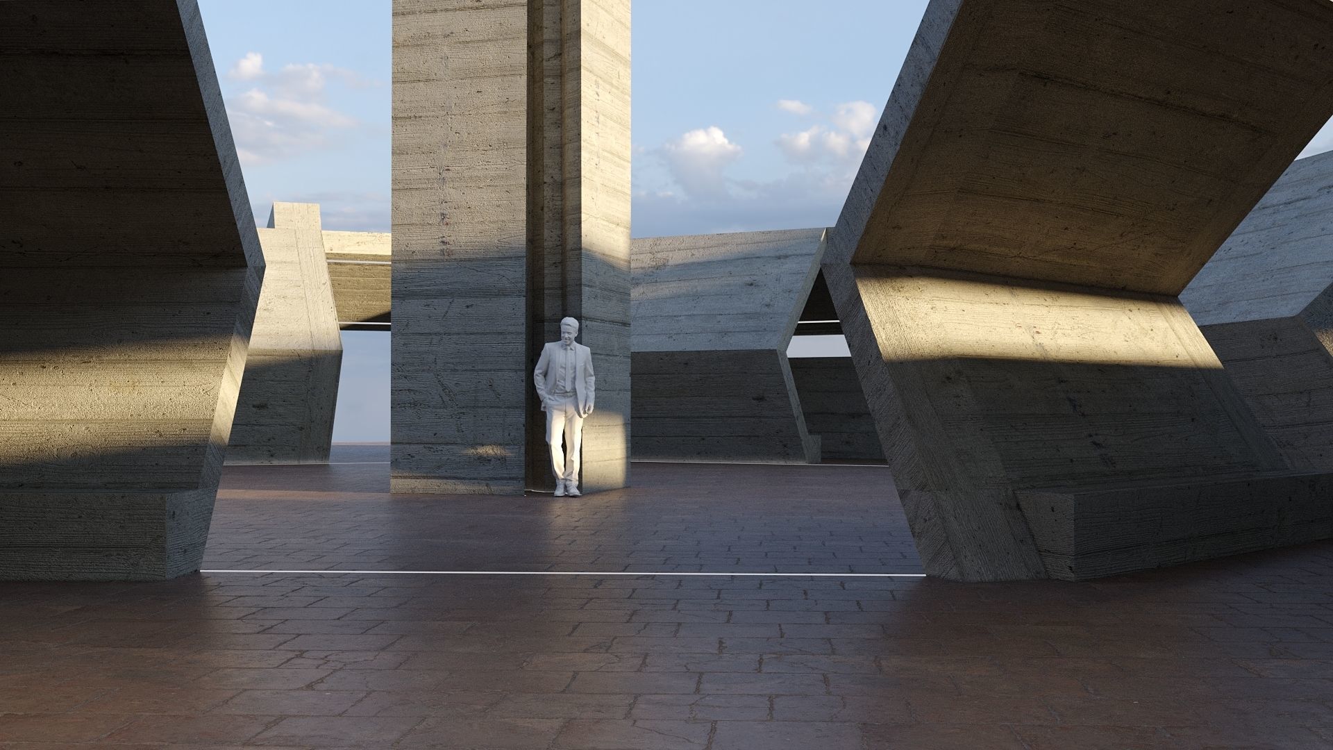 Modern Concrete Resting Area Low-poly 3D model_2