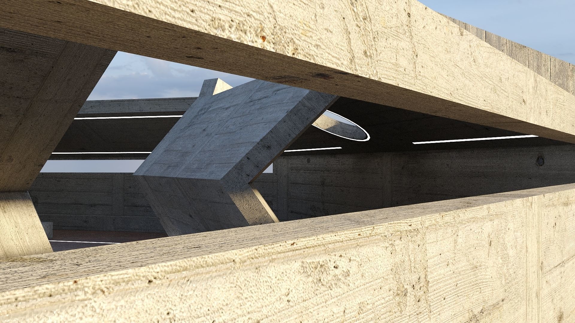 Modern Concrete Resting Area Low-poly 3D model_10