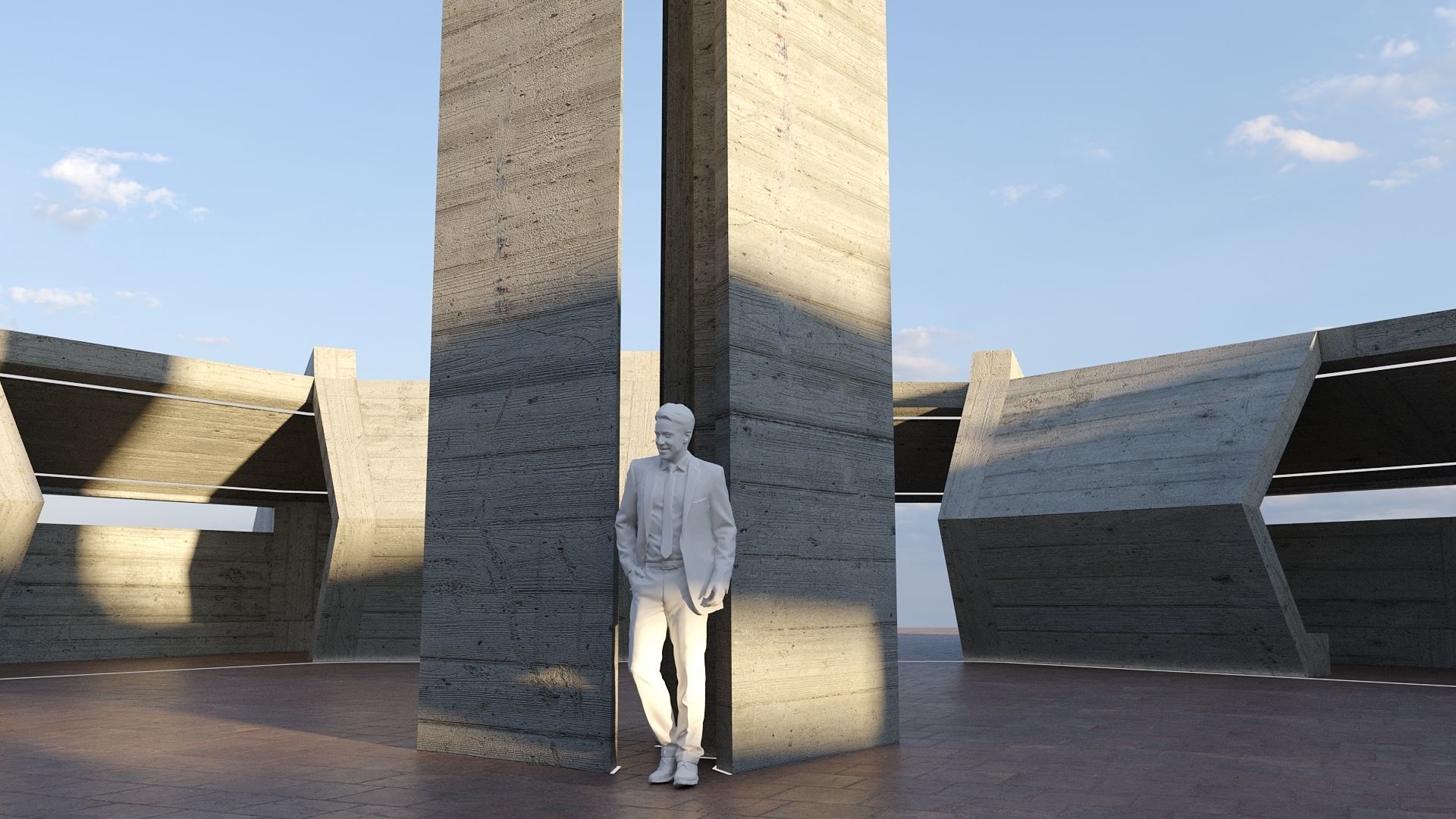 Modern Concrete Resting Area Low-poly 3D model_8