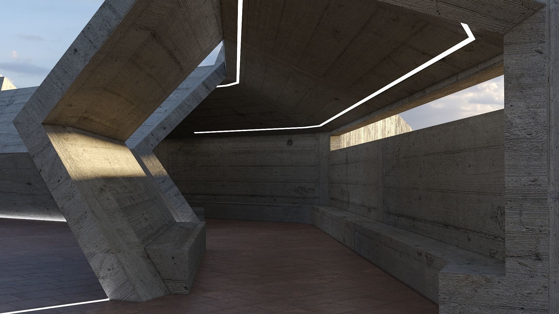 Modern Concrete Resting Area Low-poly 3D model_9