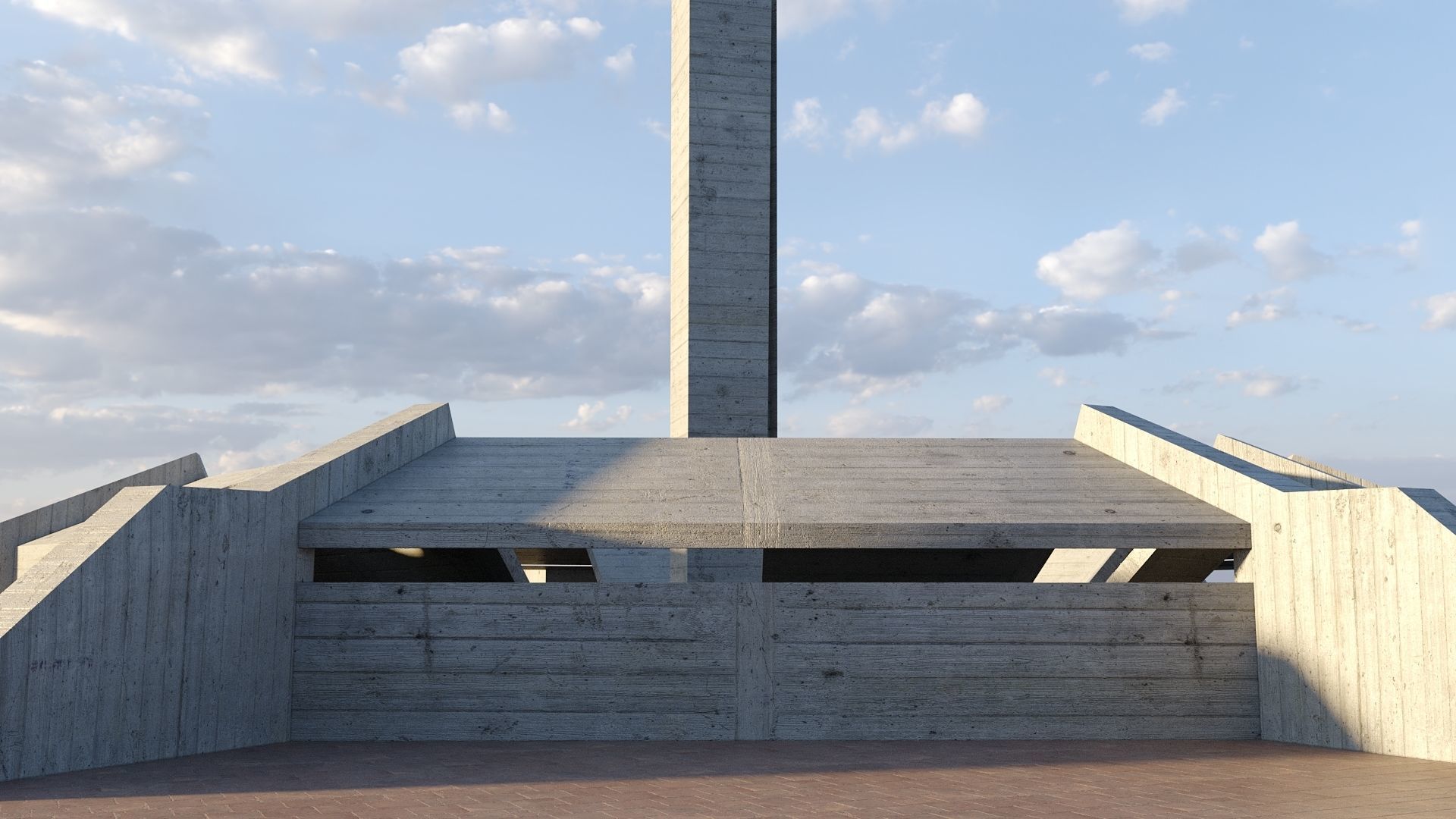 Modern Concrete Resting Area Low-poly 3D model_4