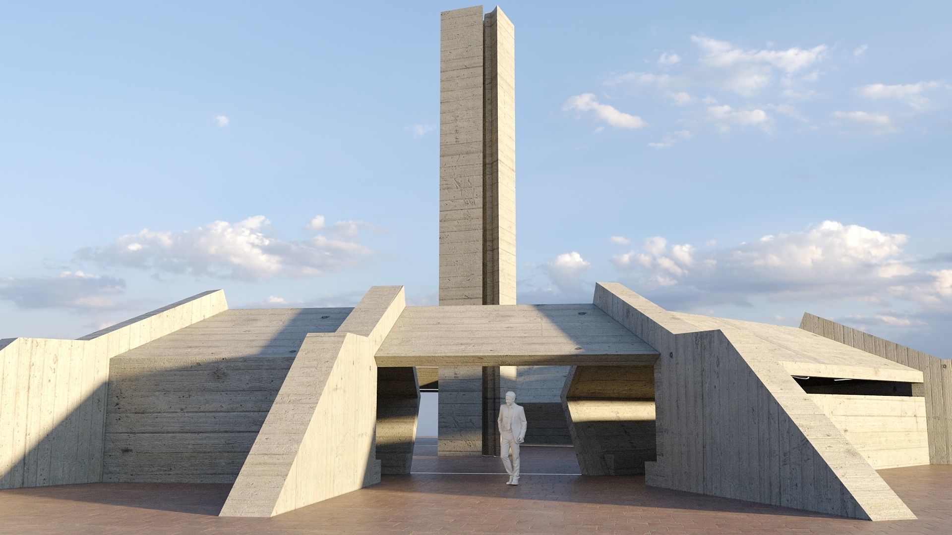 Modern Concrete Resting Area Low-poly 3D model_1