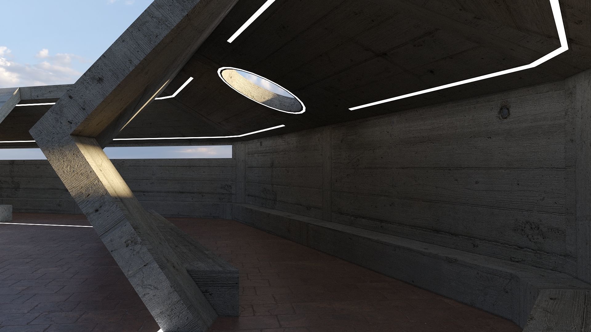 Modern Concrete Resting Area Low-poly 3D model_11