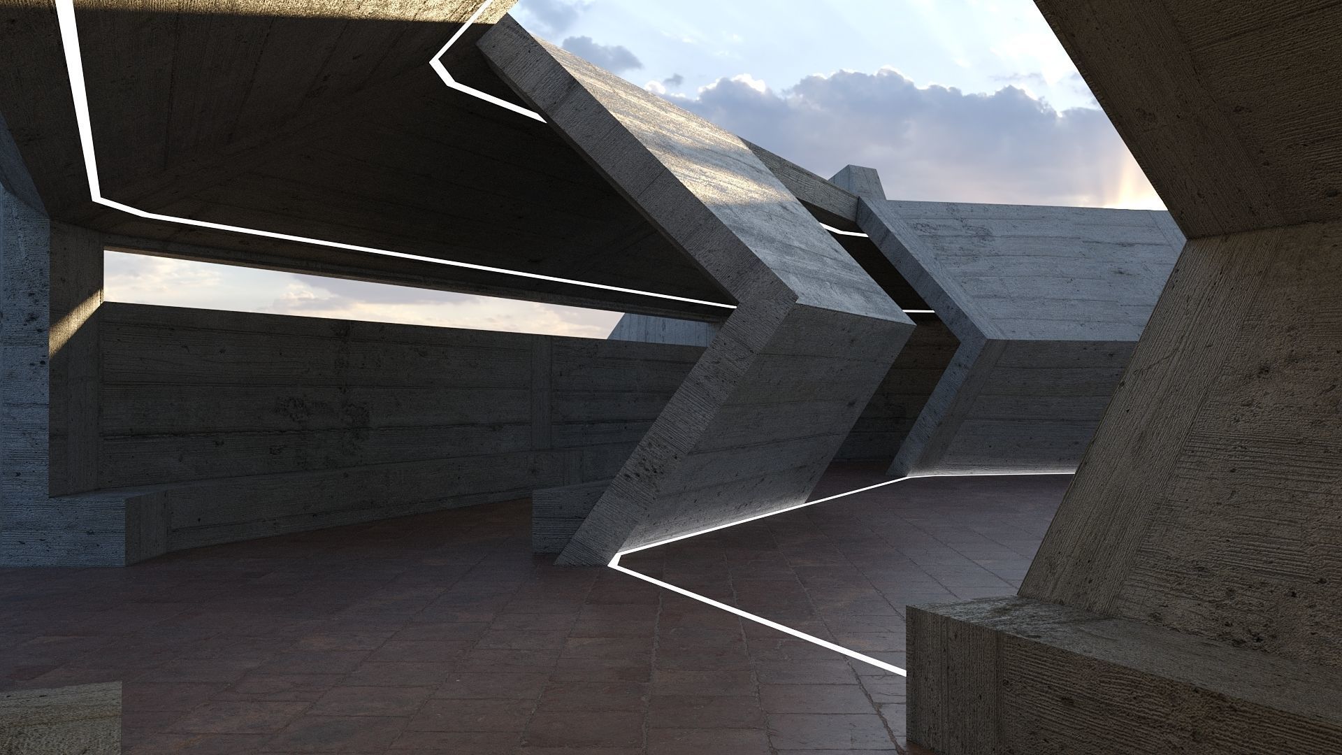 Modern Concrete Resting Area Low-poly 3D model_13