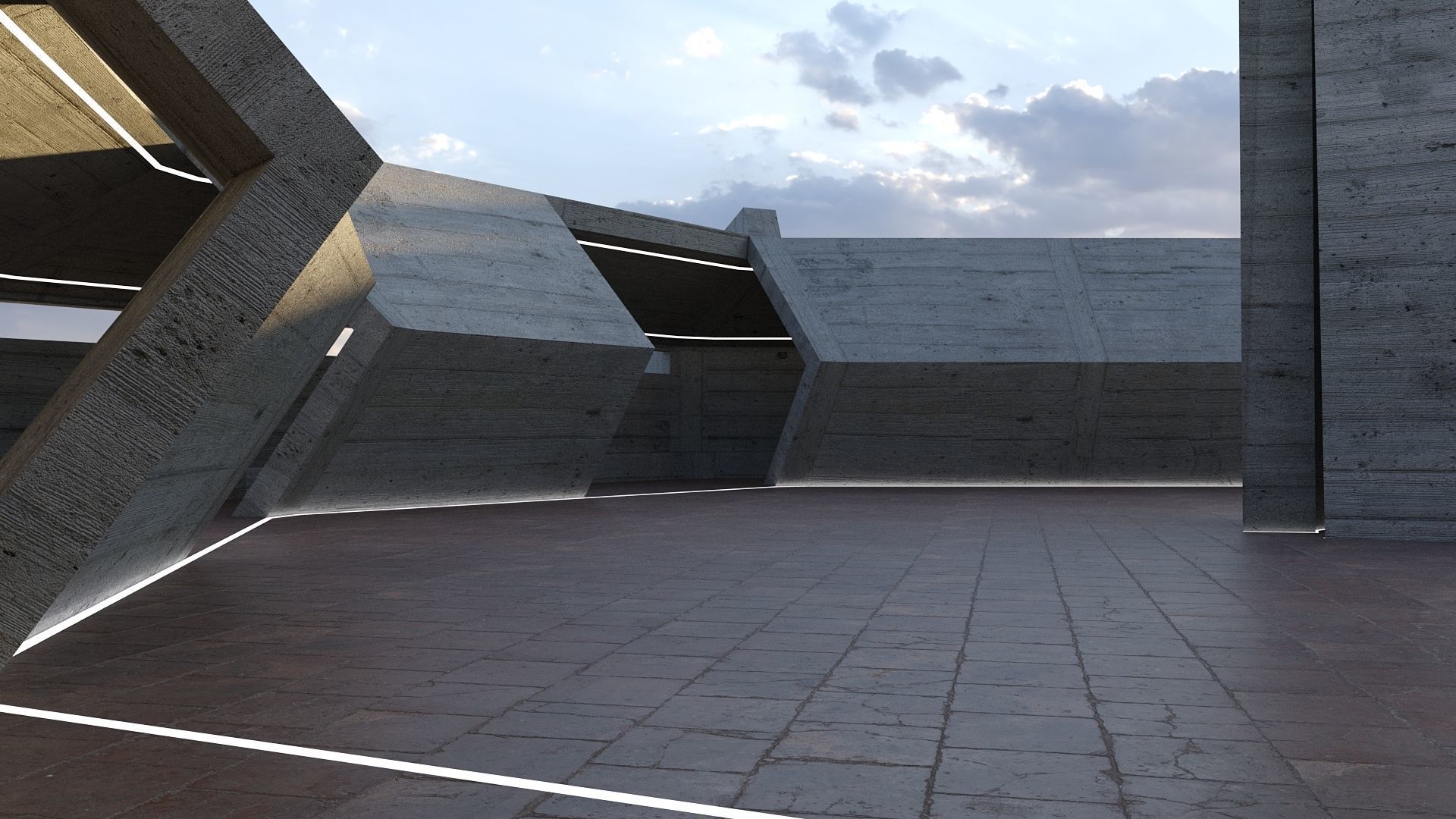 Modern Concrete Resting Area Low-poly 3D model_12