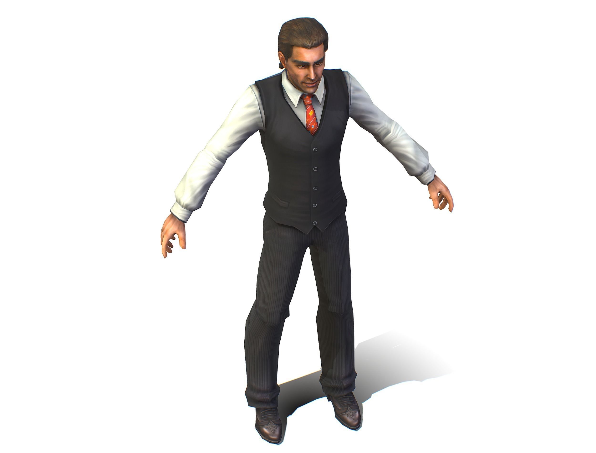 man with a vest trouser and a white shirt Low-poly 3D model_8