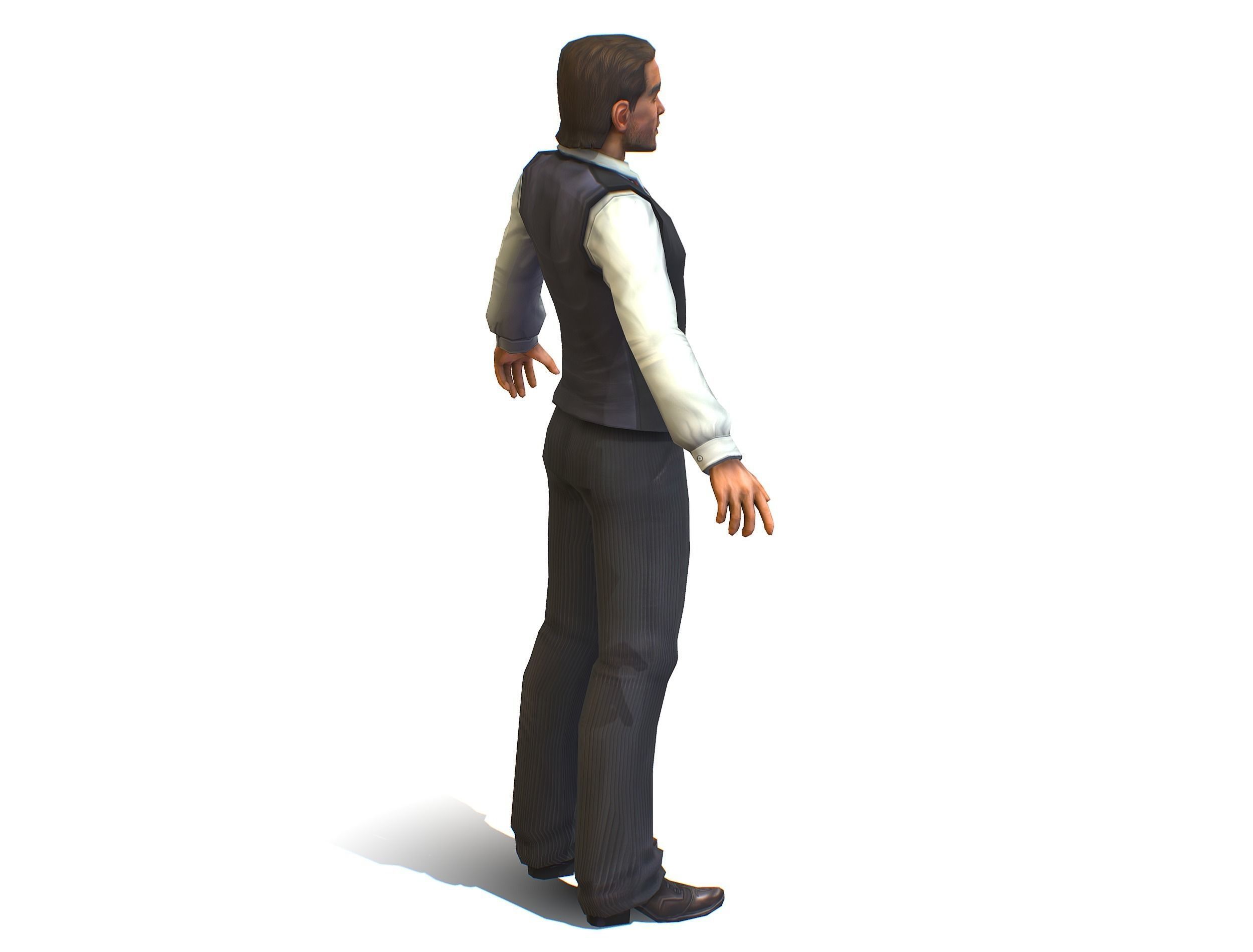 man with a vest trouser and a white shirt Low-poly 3D model_6