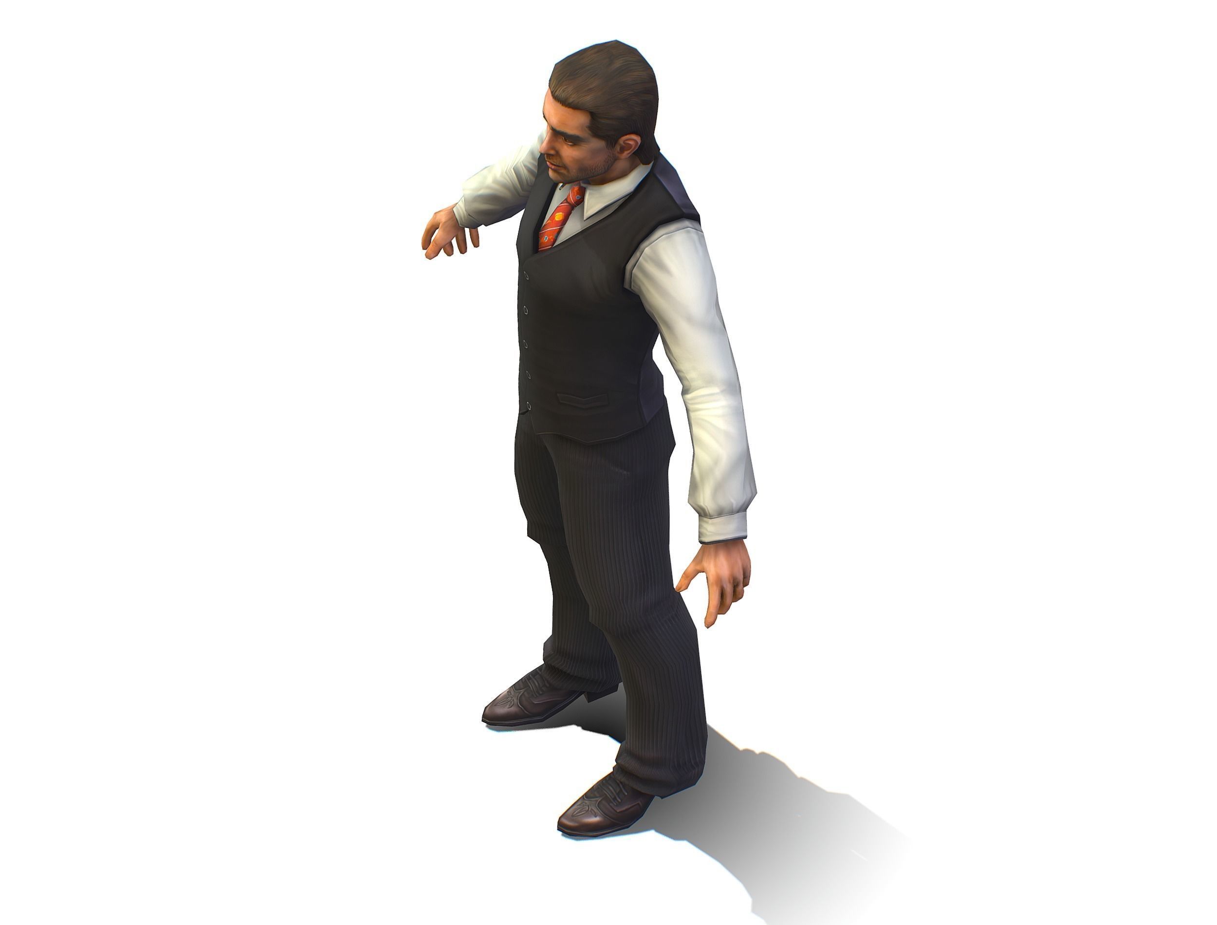 man with a vest trouser and a white shirt Low-poly 3D model_10