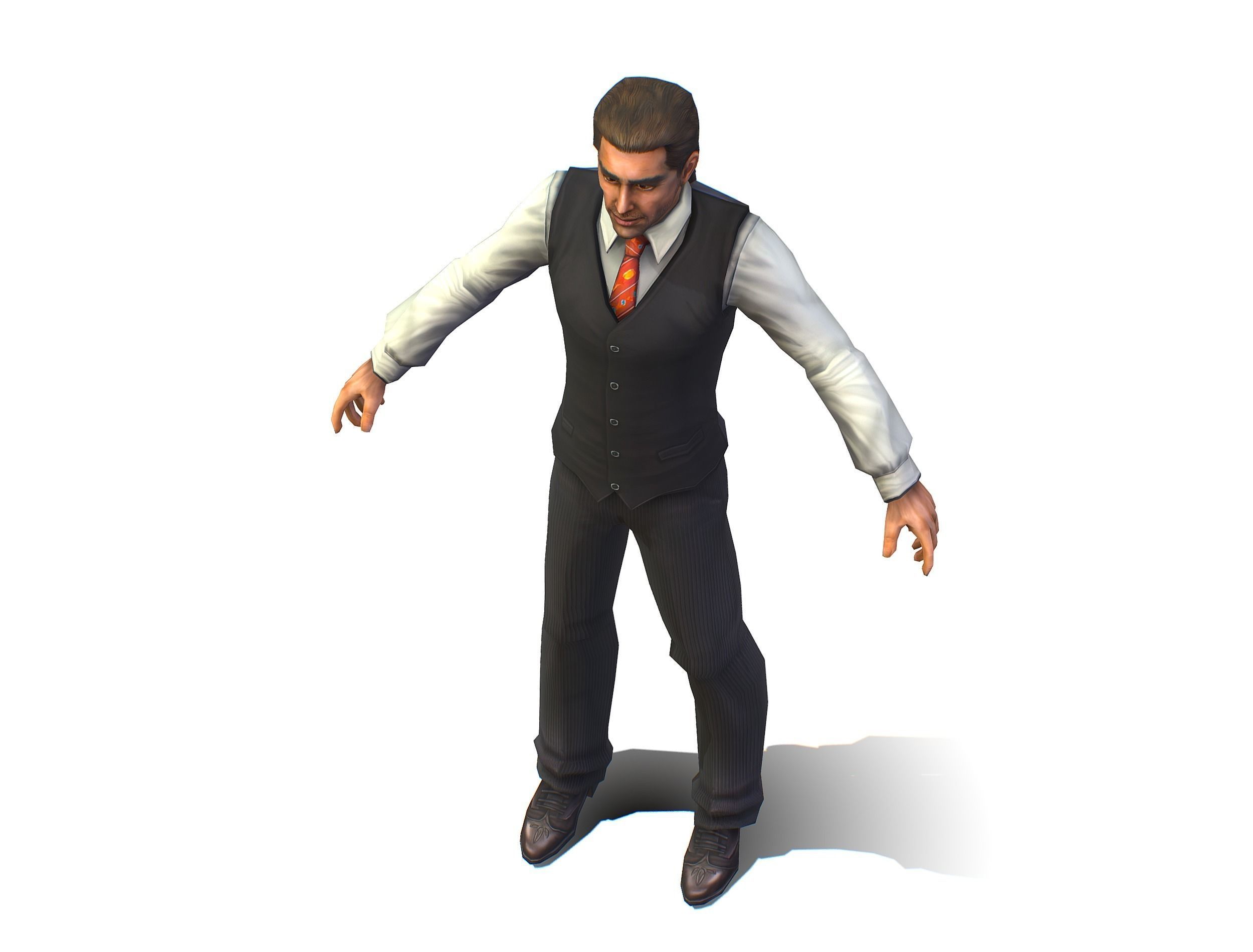 man with a vest trouser and a white shirt Low-poly 3D model_9