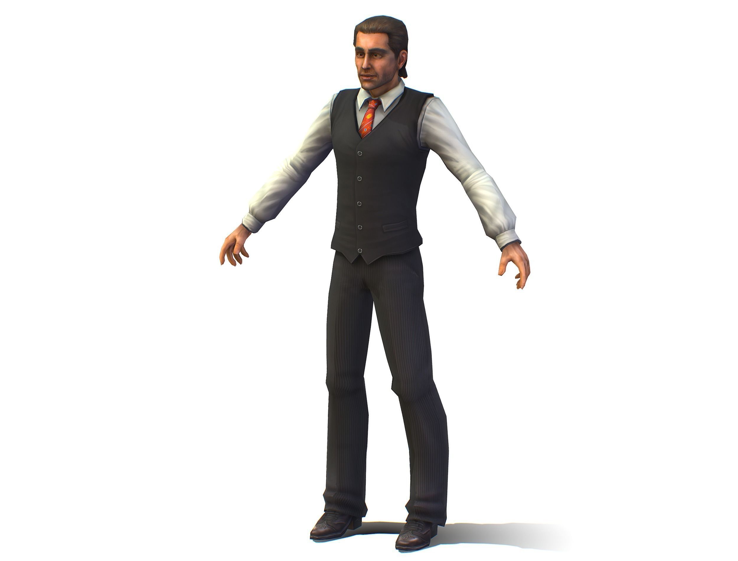 man with a vest trouser and a white shirt Low-poly 3D model_1