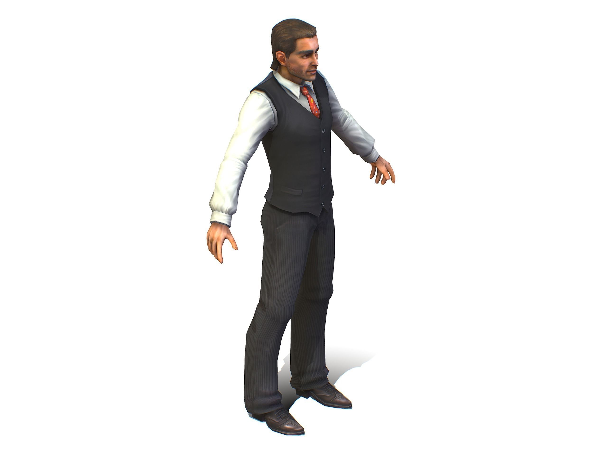 man with a vest trouser and a white shirt Low-poly 3D model_7