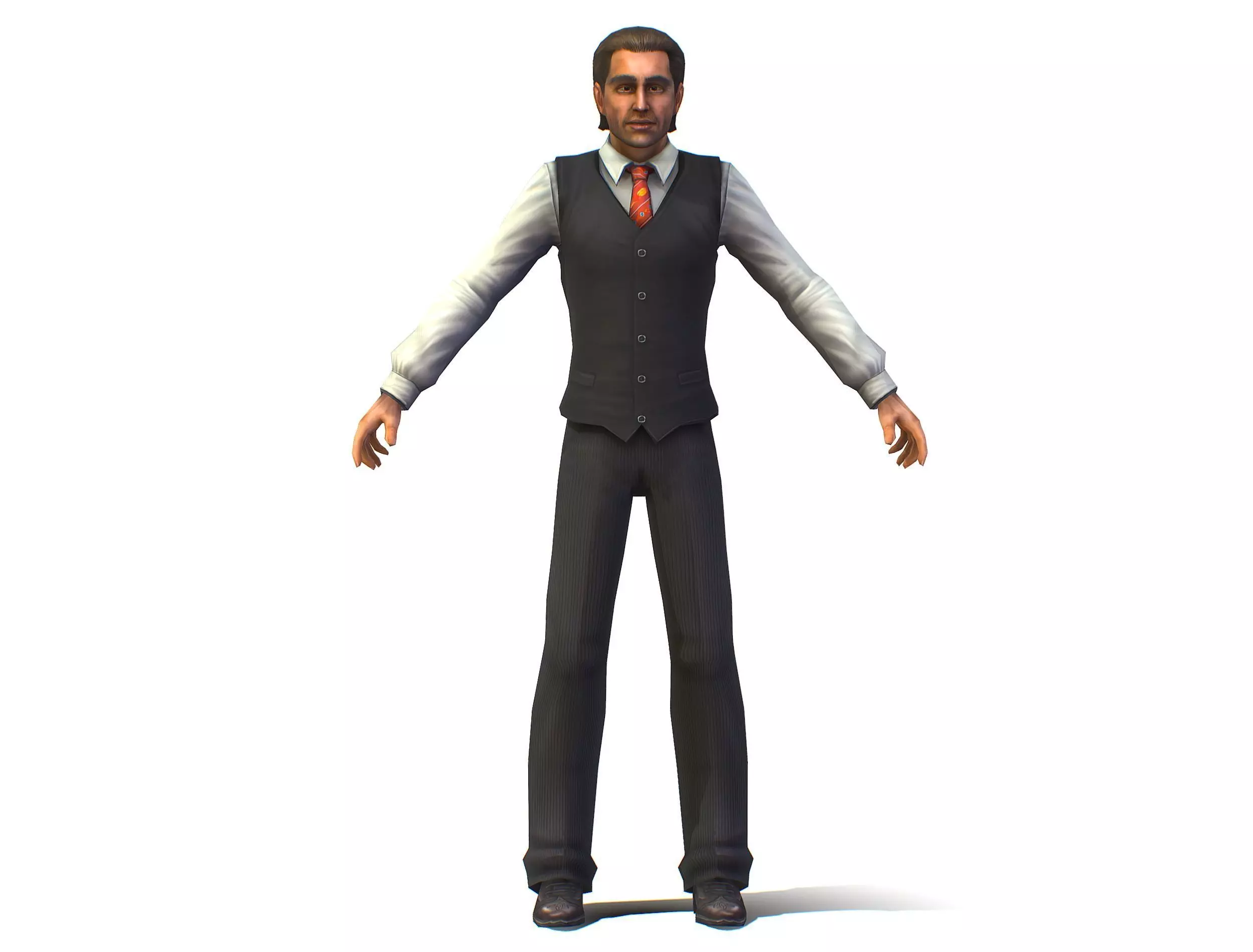 man with a vest trouser and a white shirt Low-poly 3D model_0