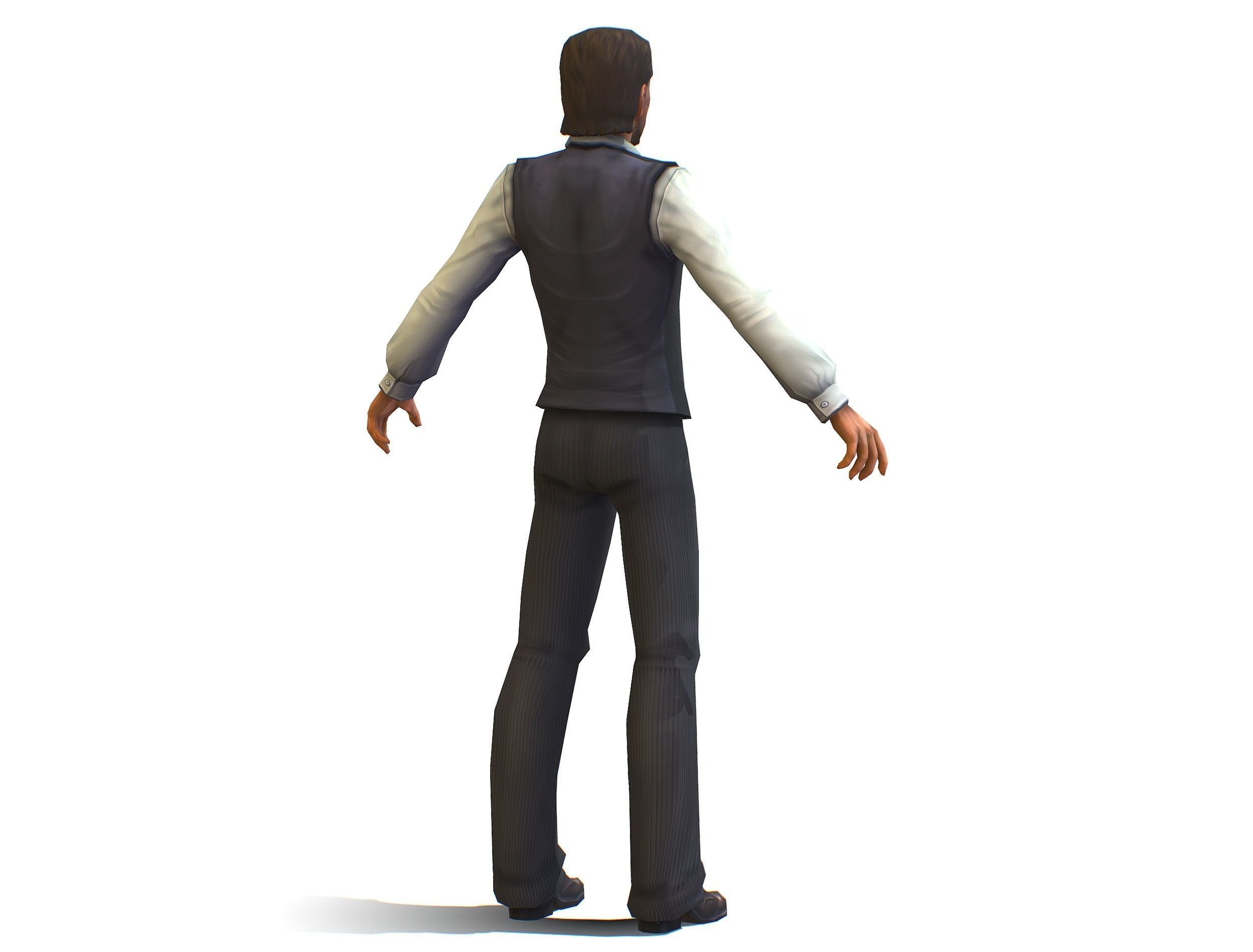 man with a vest trouser and a white shirt Low-poly 3D model_5
