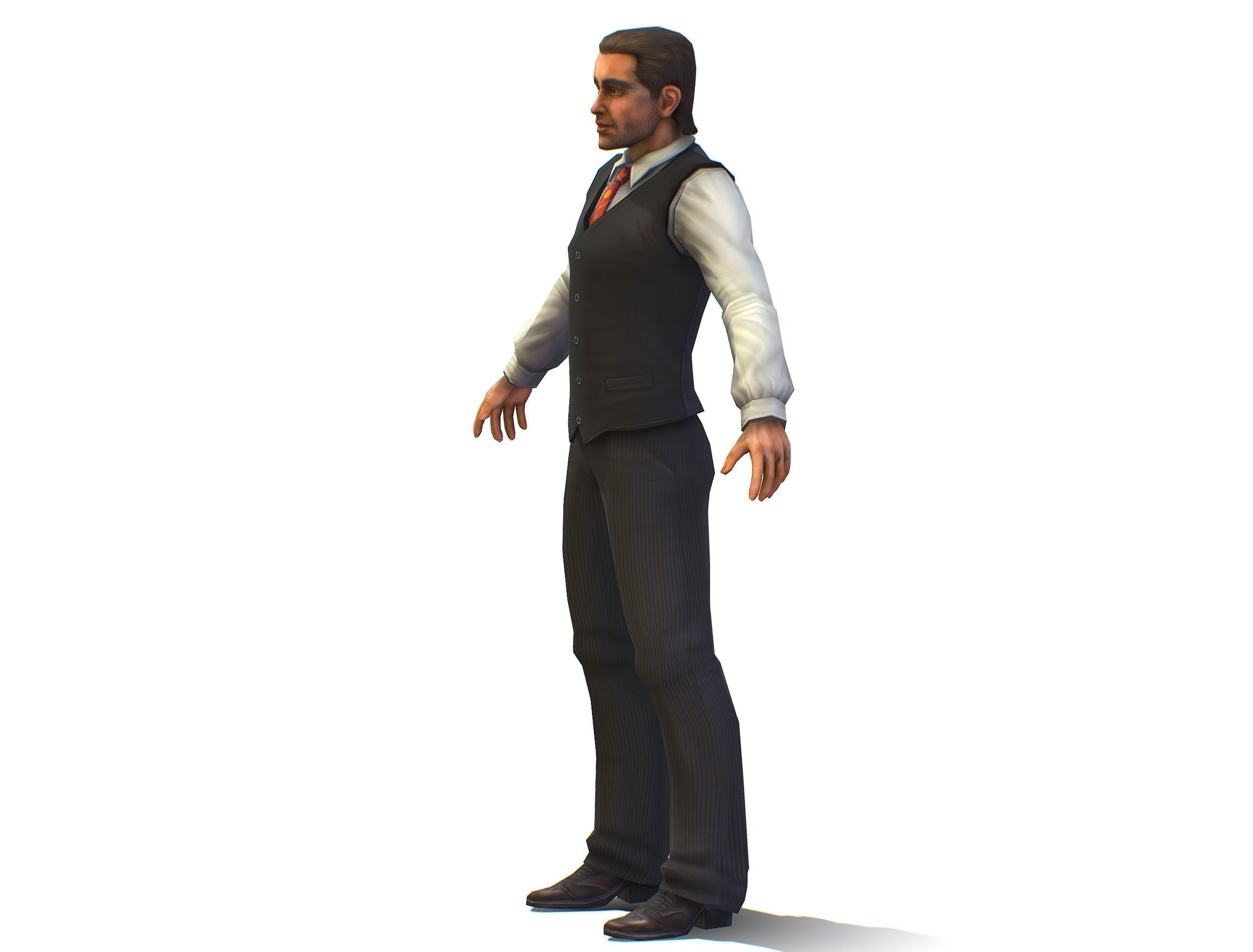 man with a vest trouser and a white shirt Low-poly 3D model_2